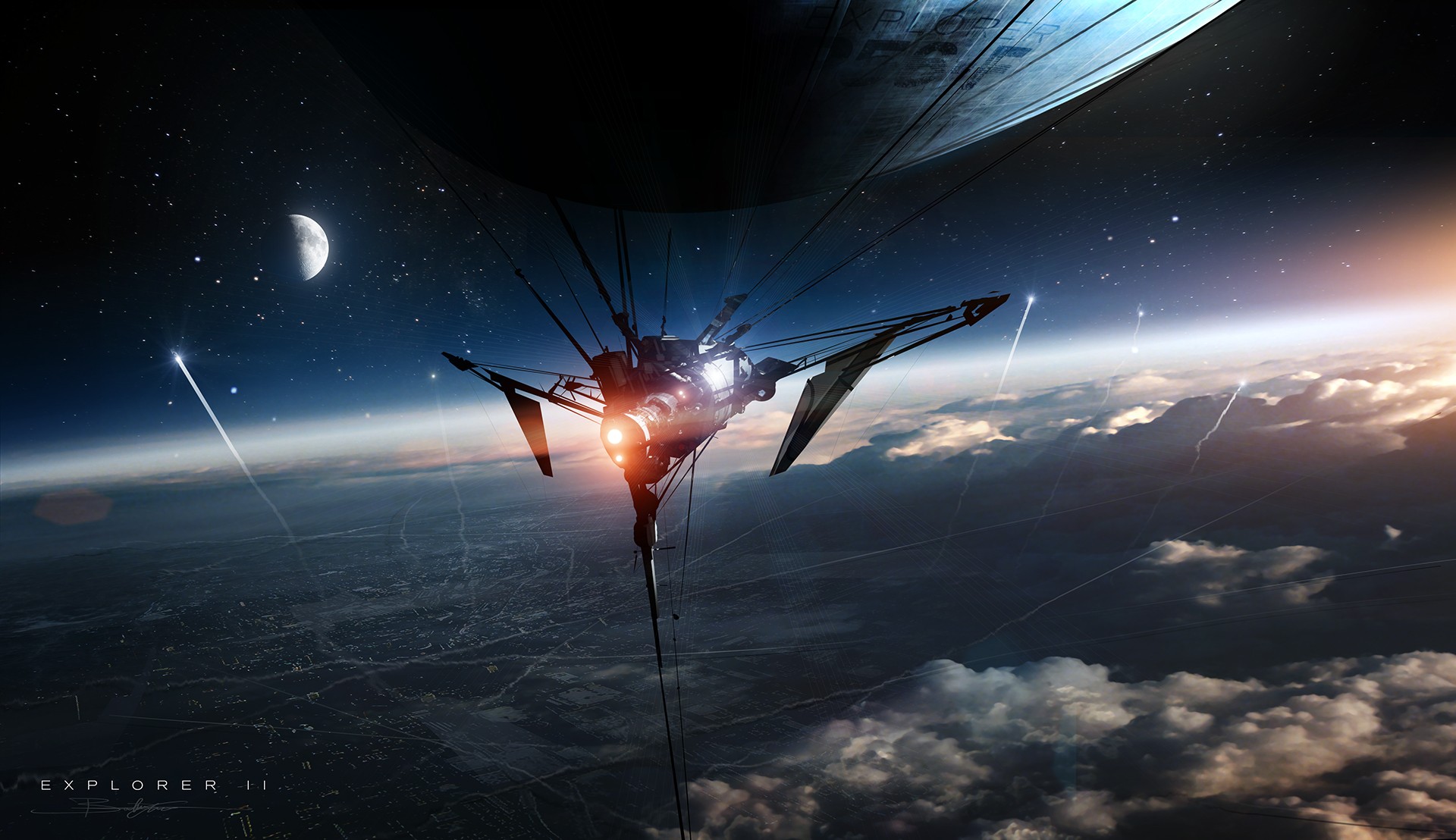 Explorer II spaceship in orbit above a planet HD Wallpaper