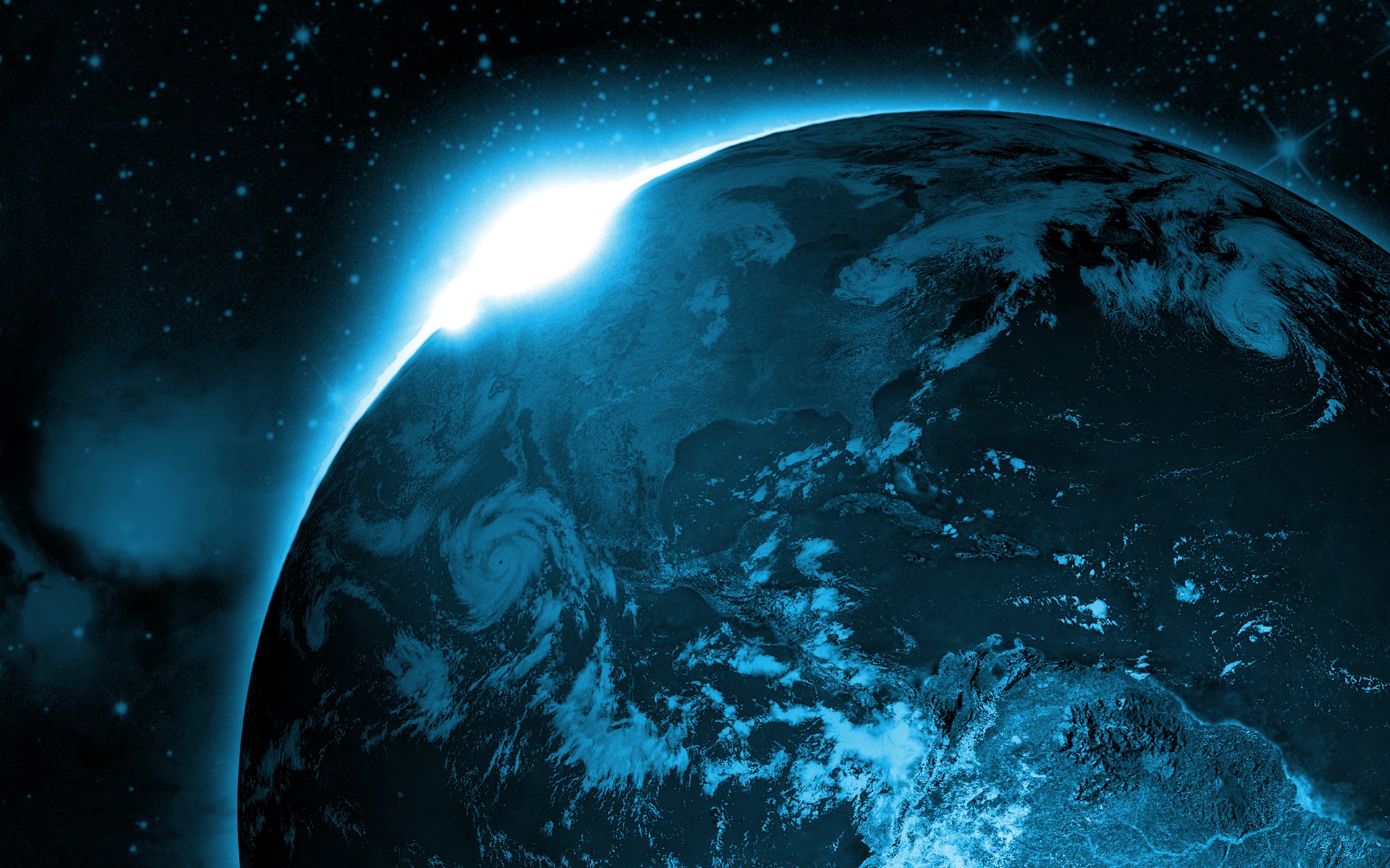 Earth from space with bright sunrise HD Wallpaper
