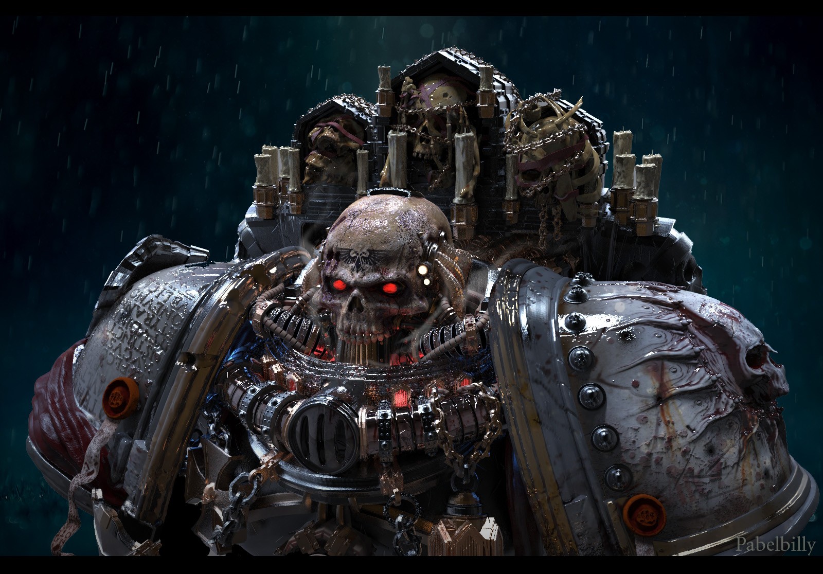 Warhammer 40,000 Space Marine with Skulls HD Wallpaper