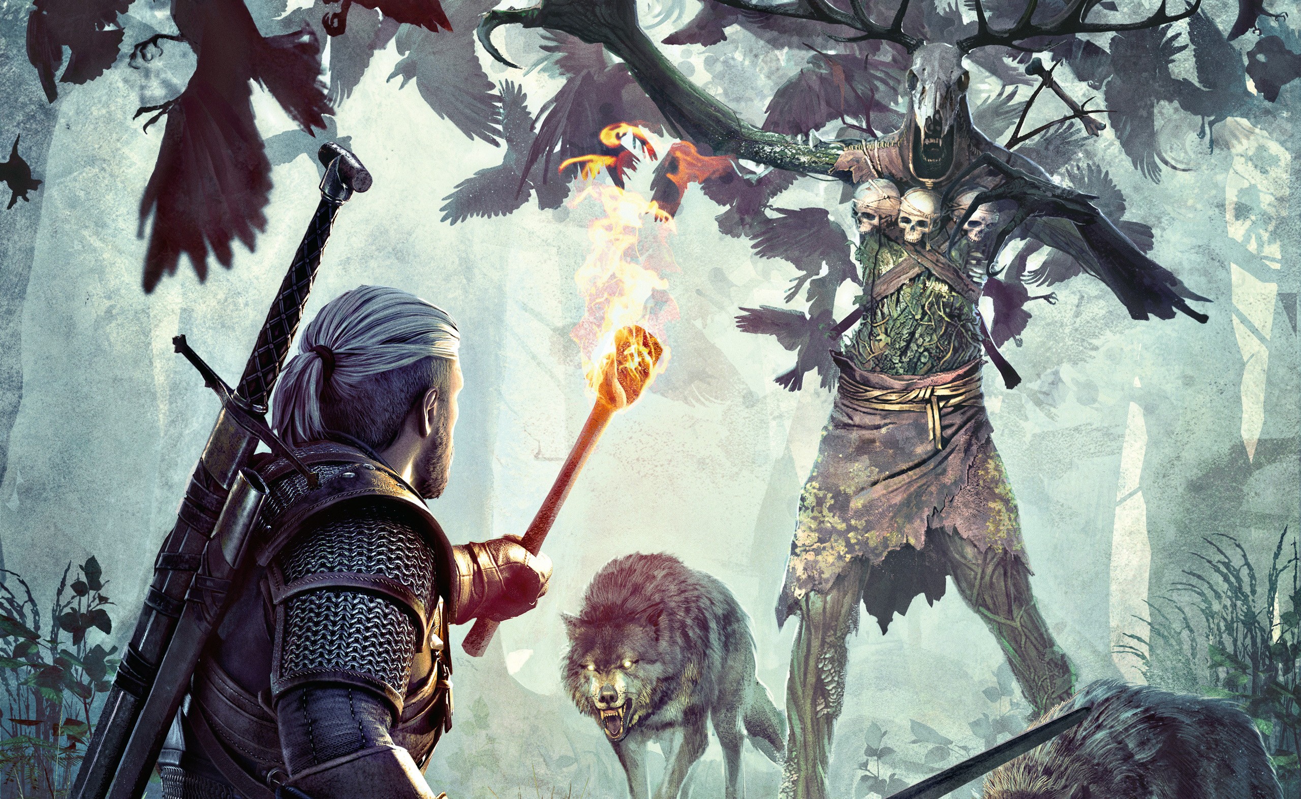 Geralt and a Leshen in The Witcher 3: Wild Hunt HD Wallpaper