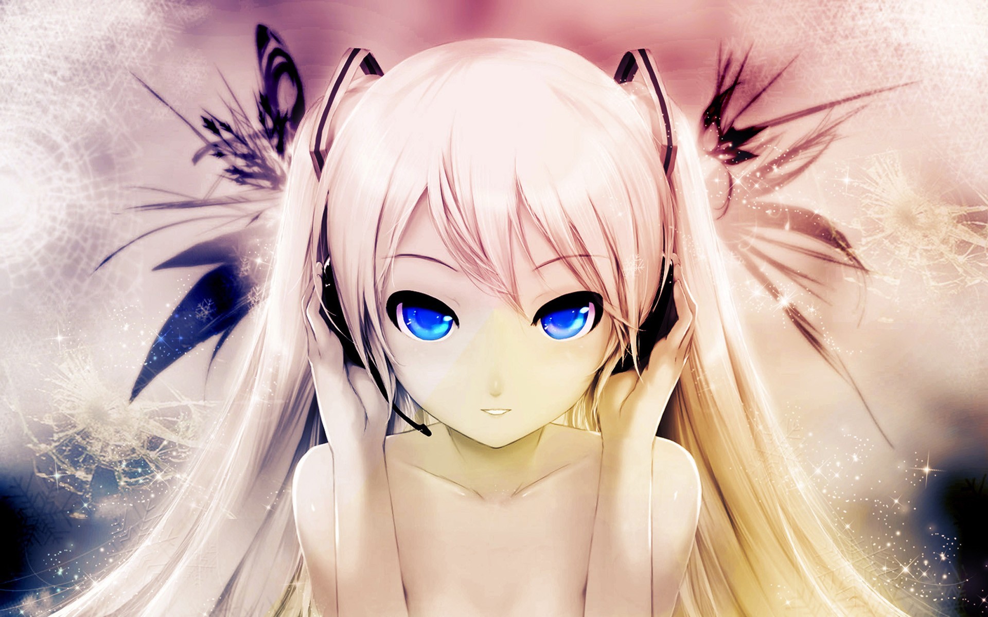 Hatsune Miku with headphones and blue eyes HD Wallpaper
