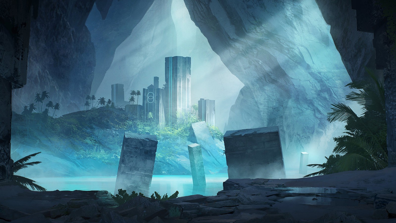 Fantasy art of ancient ruins and futuristic city HD Wallpaper