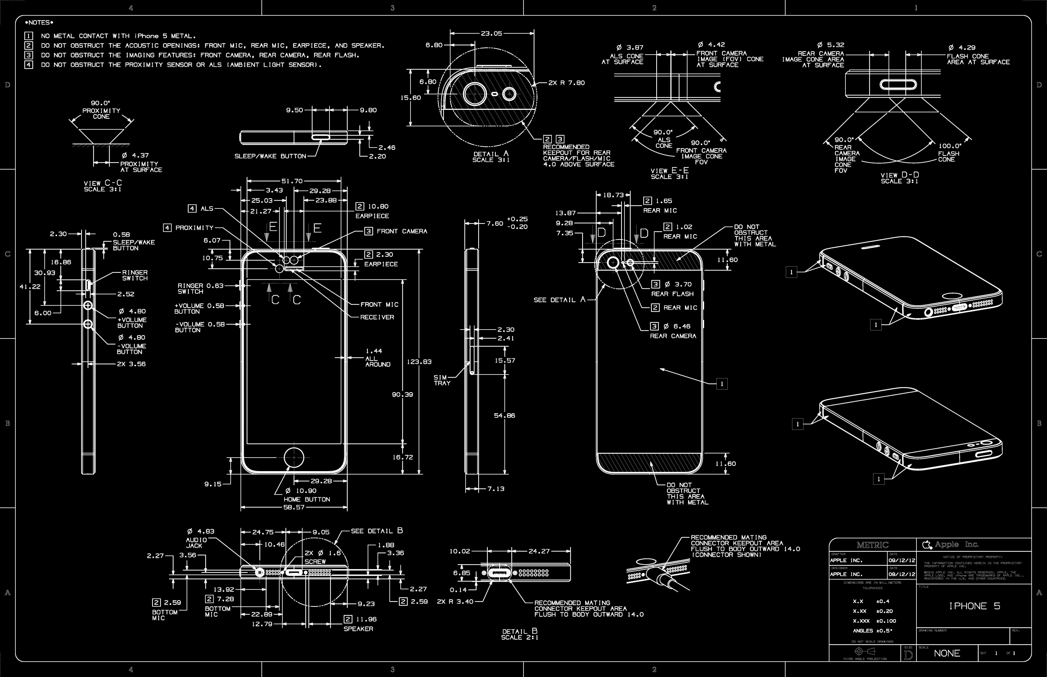 iPhone 5 Technical Blueprint Diagrams HD Wallpaper