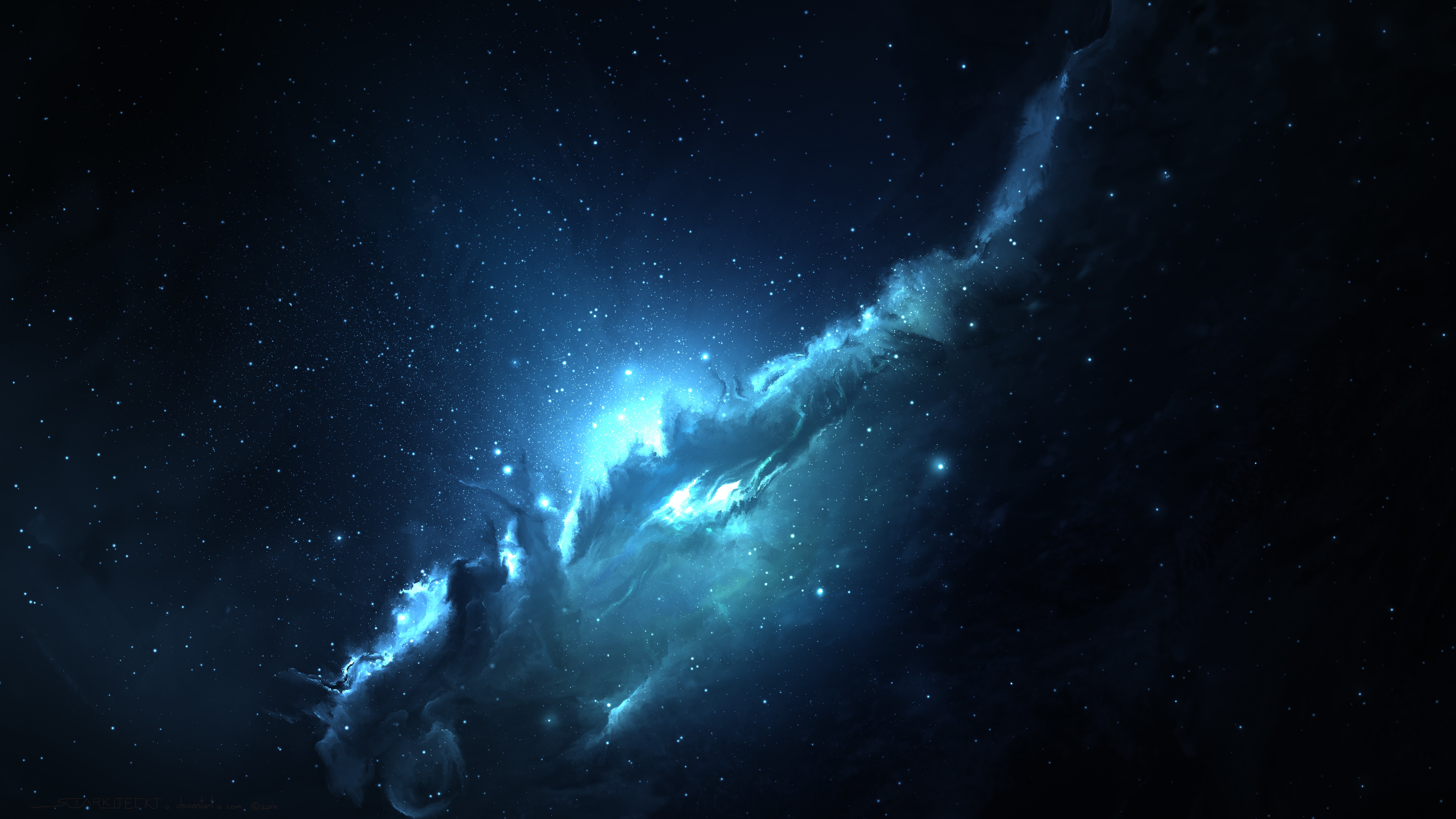 Blue nebula and stars in deep space HD Wallpaper