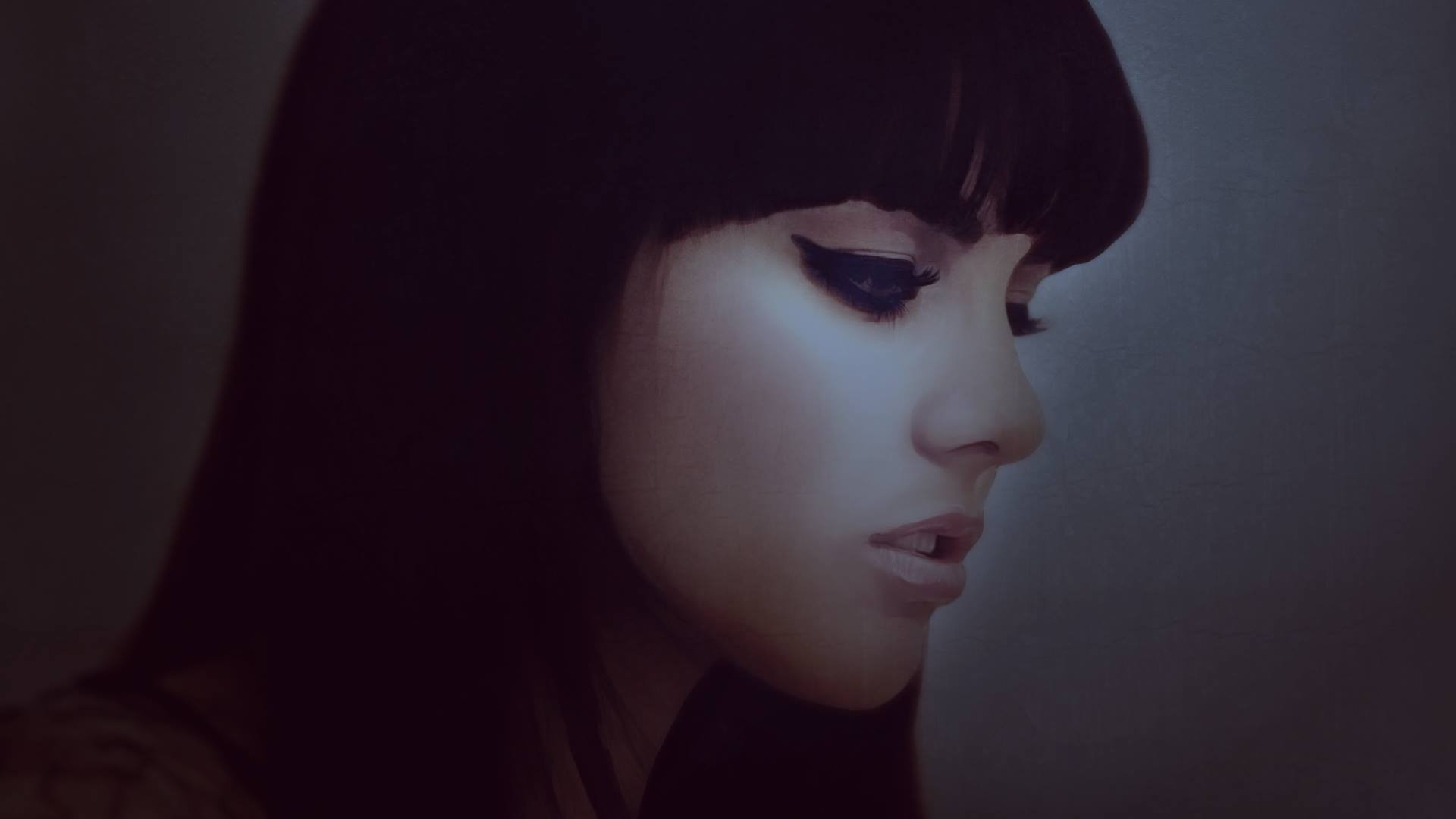 Artwork of a woman with dark hair and makeup HD Wallpaper