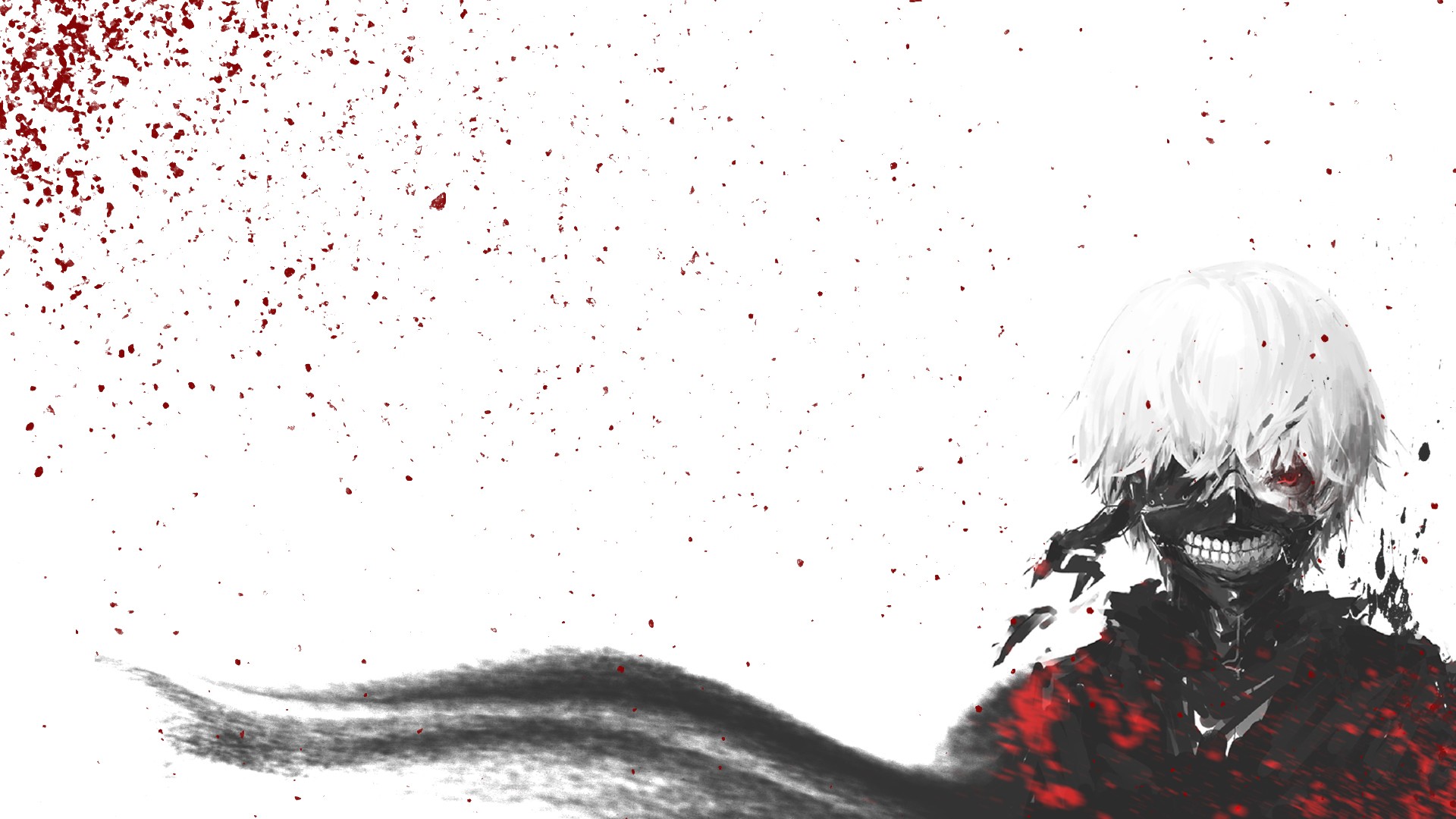 Kaneki Ken with red eyes and mask on white background HD Wallpaper