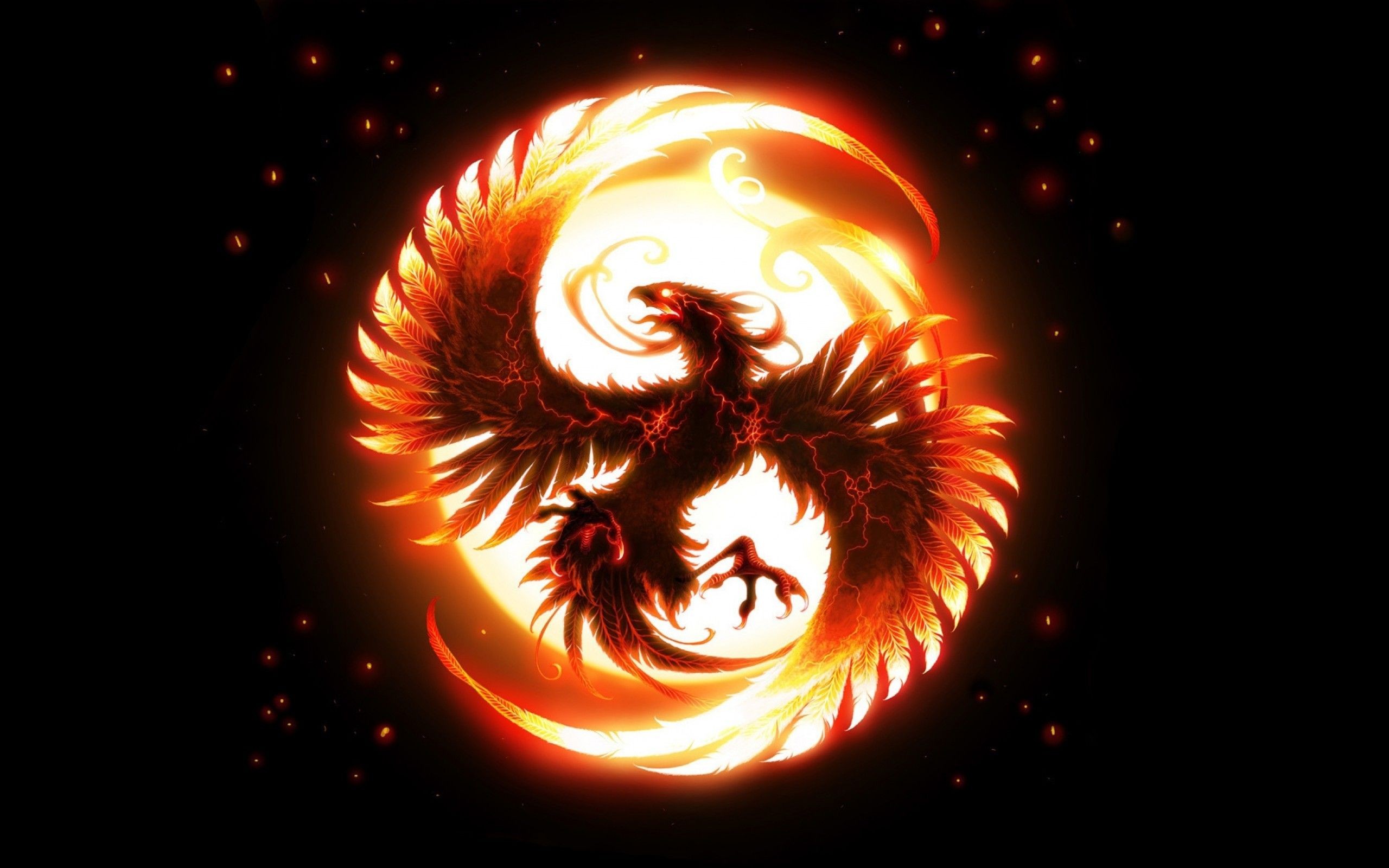Phoenix with a bright sun background HD Wallpaper