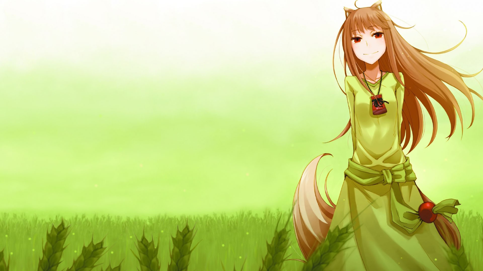 Holo from Spice and Wolf in a green field HD Wallpaper