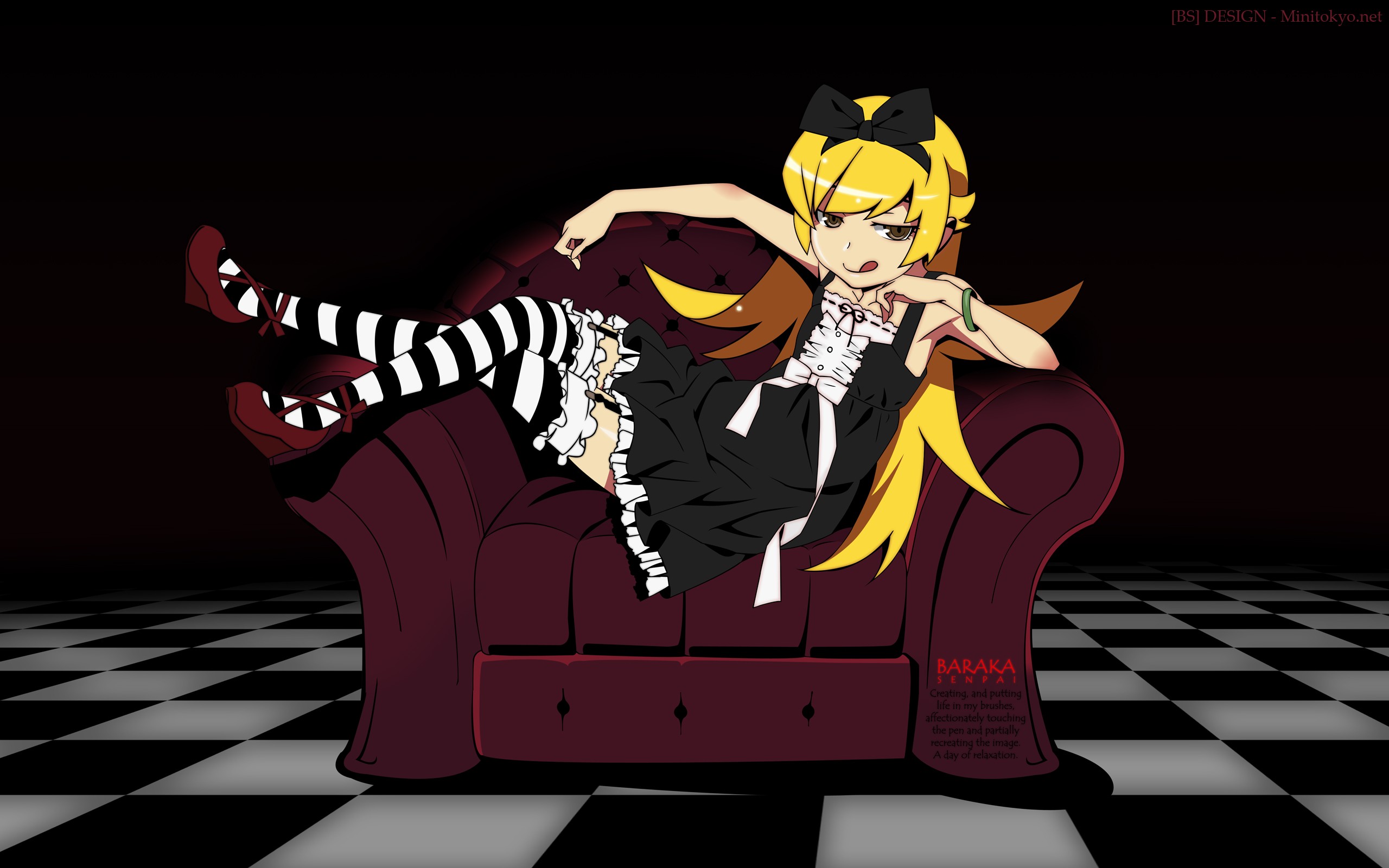 Oshino Shinobu lounging on a chair HD Wallpaper