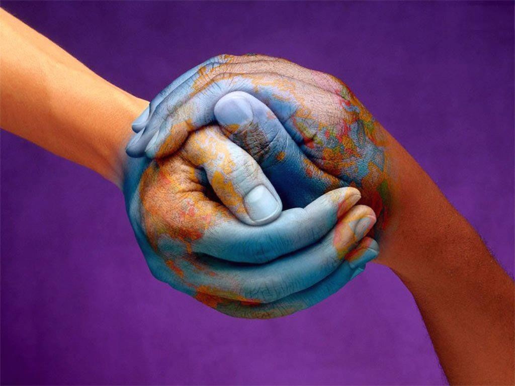 Hands painted with Earth and skin shaking HD Wallpaper
