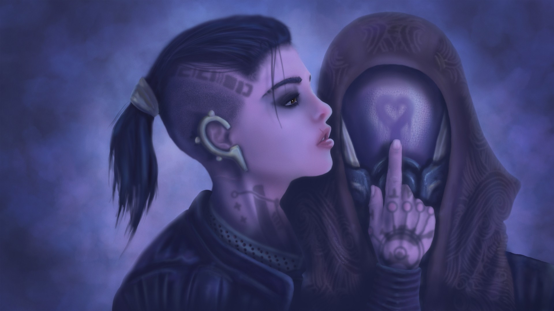 Mass Effect artwork featuring Jack and Tali HD Wallpaper