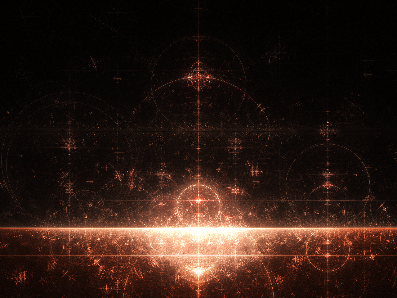 Abstract fractal art with glowing circles and lines HD Wallpaper