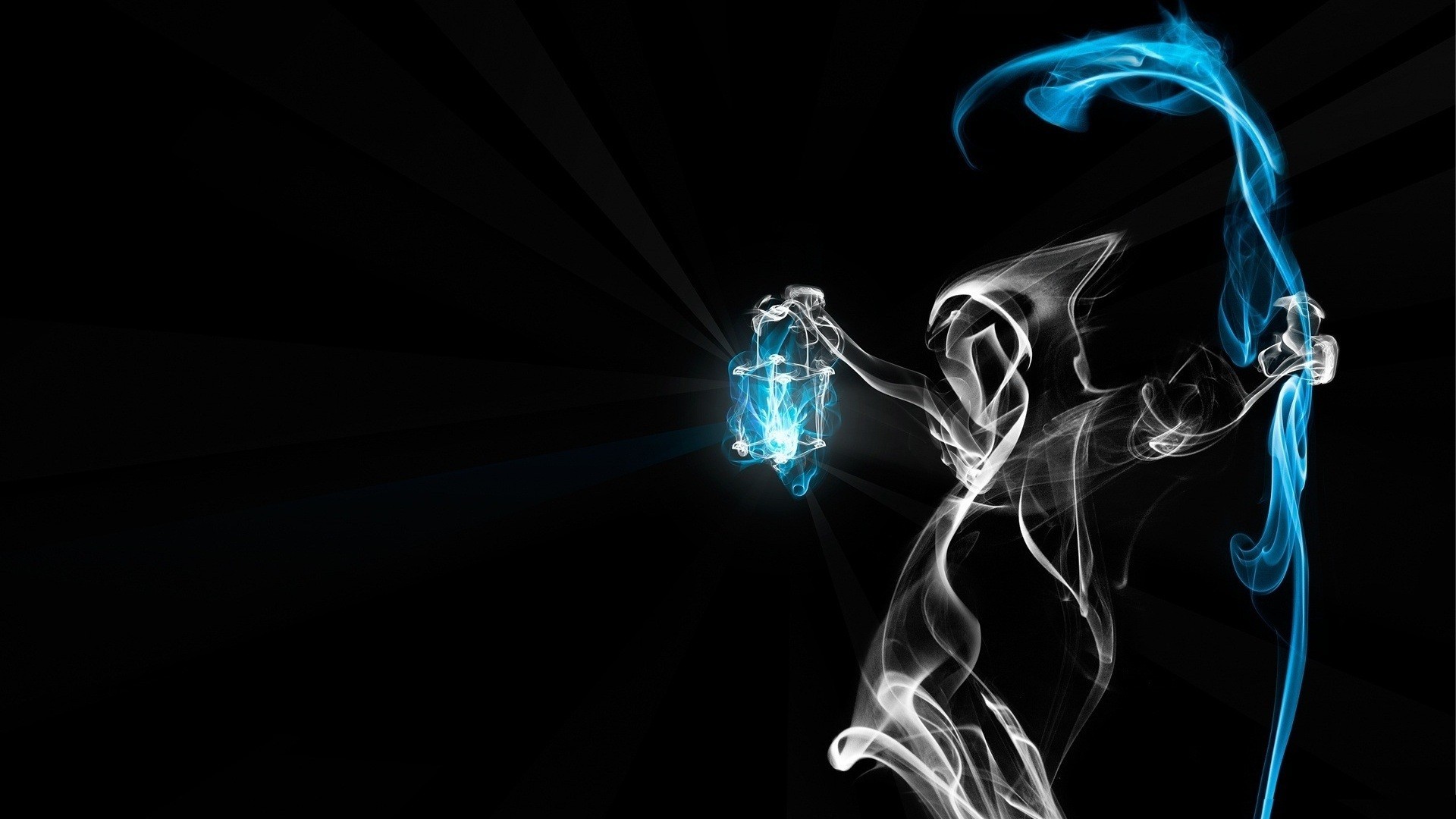 Grim Reaper holding a blue lantern made of smoke HD Wallpaper