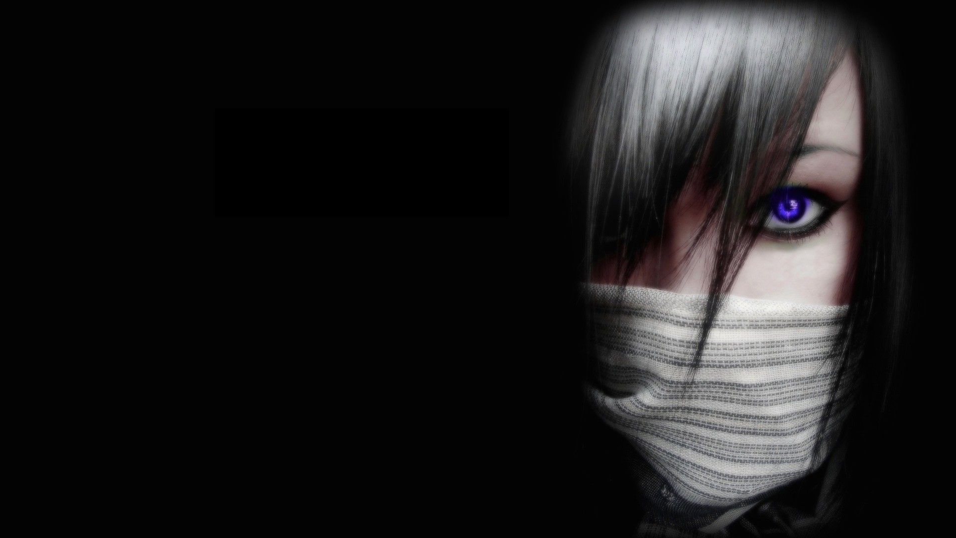 Anime girl with silver hair and purple eyes wearing a mask HD Wallpaper