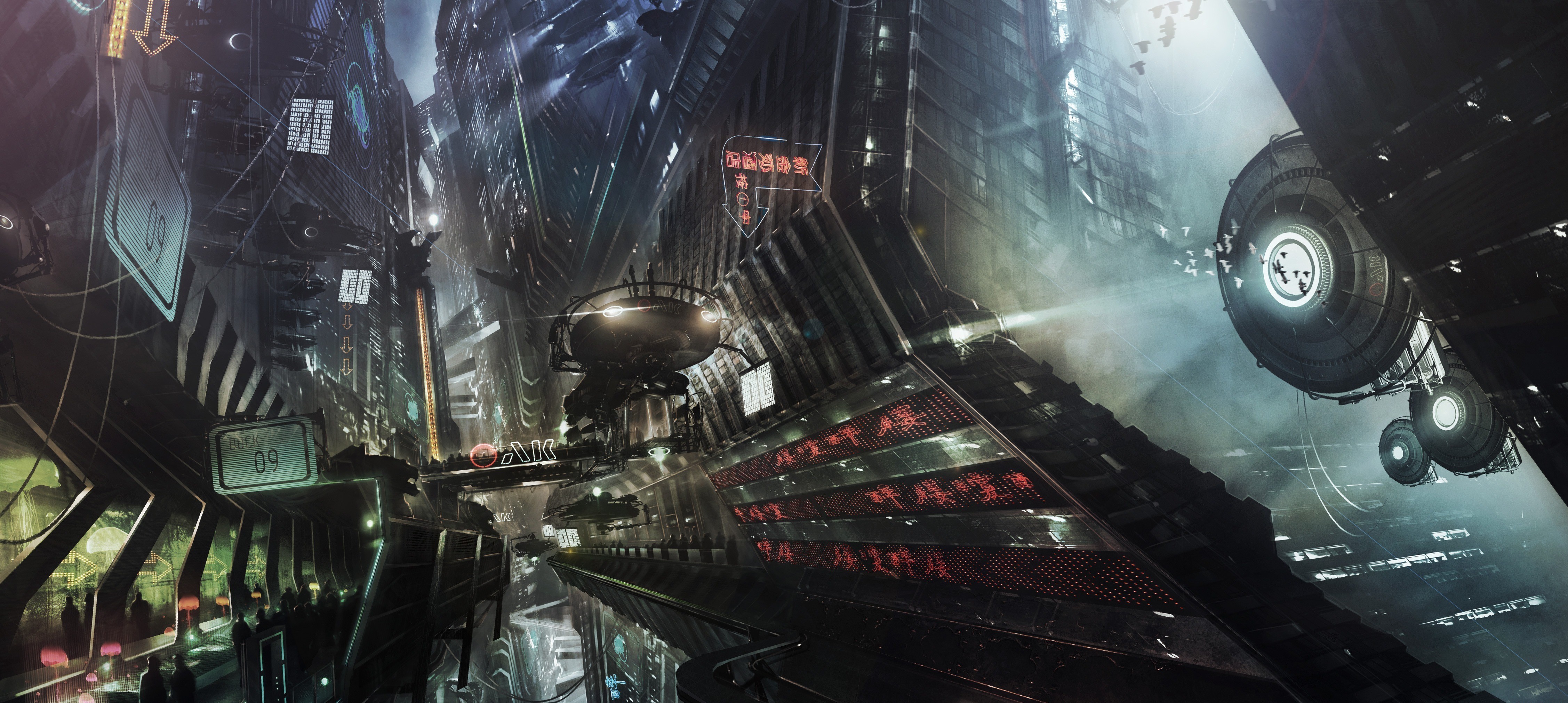 Futuristic city artwork with science fiction elements HD Wallpaper
