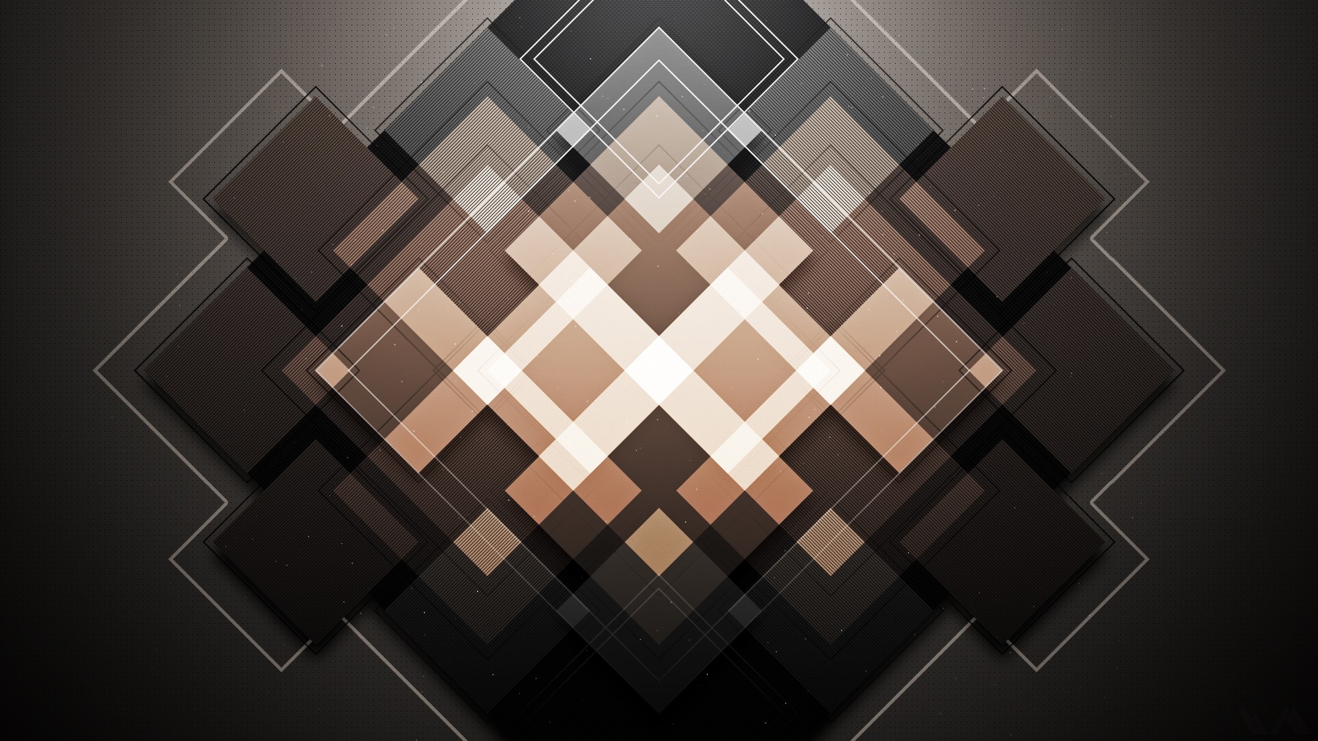 Abstract geometric pattern with brown and white squares HD Wallpaper