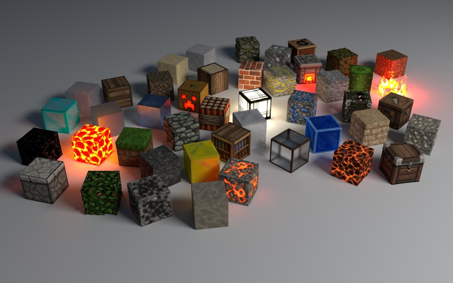 Minecraft blocks with various textures and glowing effects HD Wallpaper