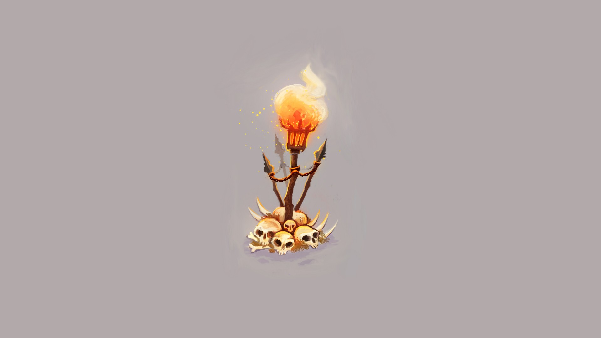 Torch with skulls and spears on gray background HD Wallpaper