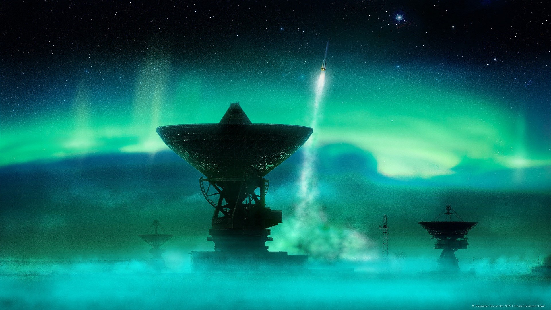 Rocket Launch at Aurora Borealis Observatory HD Wallpaper