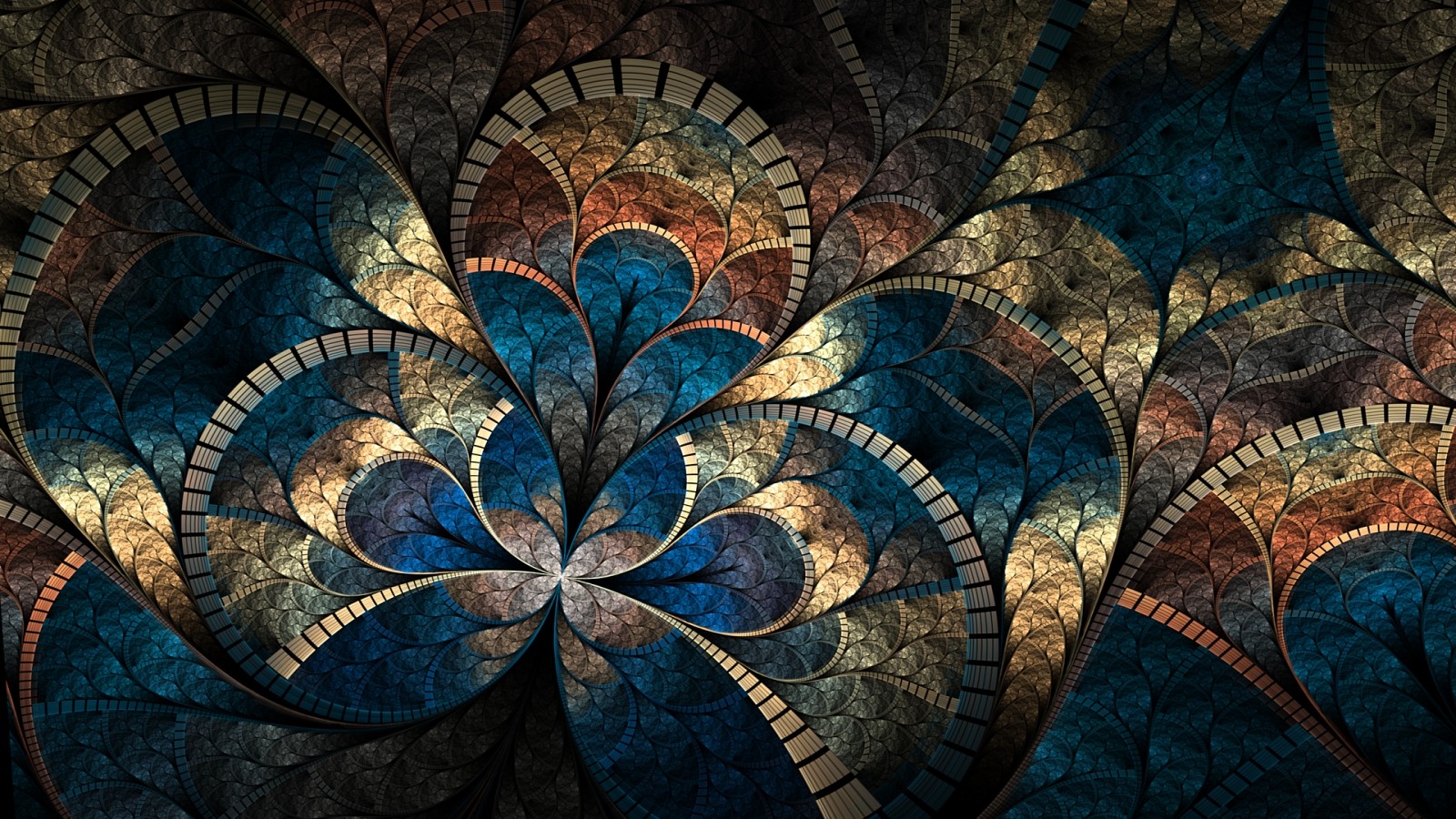 Abstract fractal pattern with blue, gold, and brown. HD Wallpaper