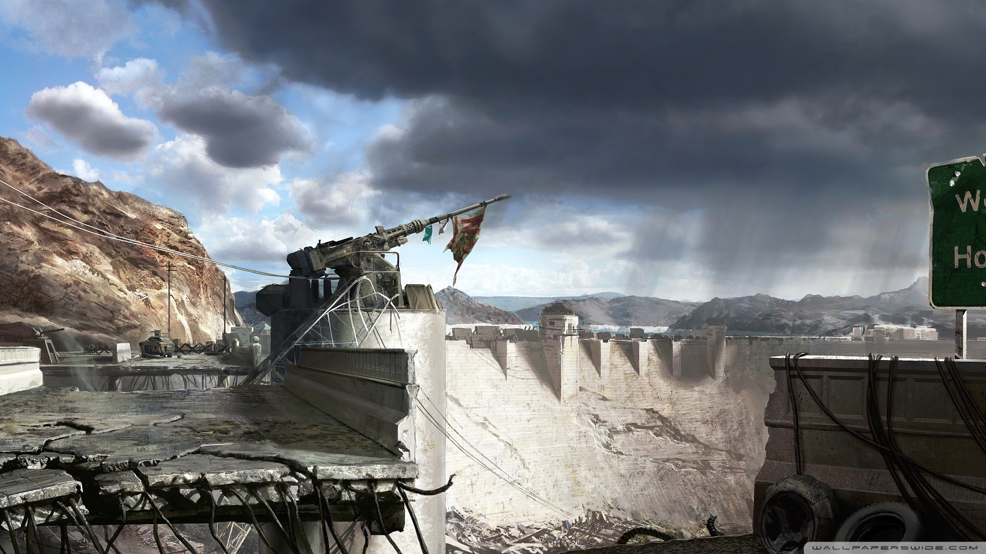 Fallout: New Vegas Hoover Dam post-apocalyptic scene HD Wallpaper
