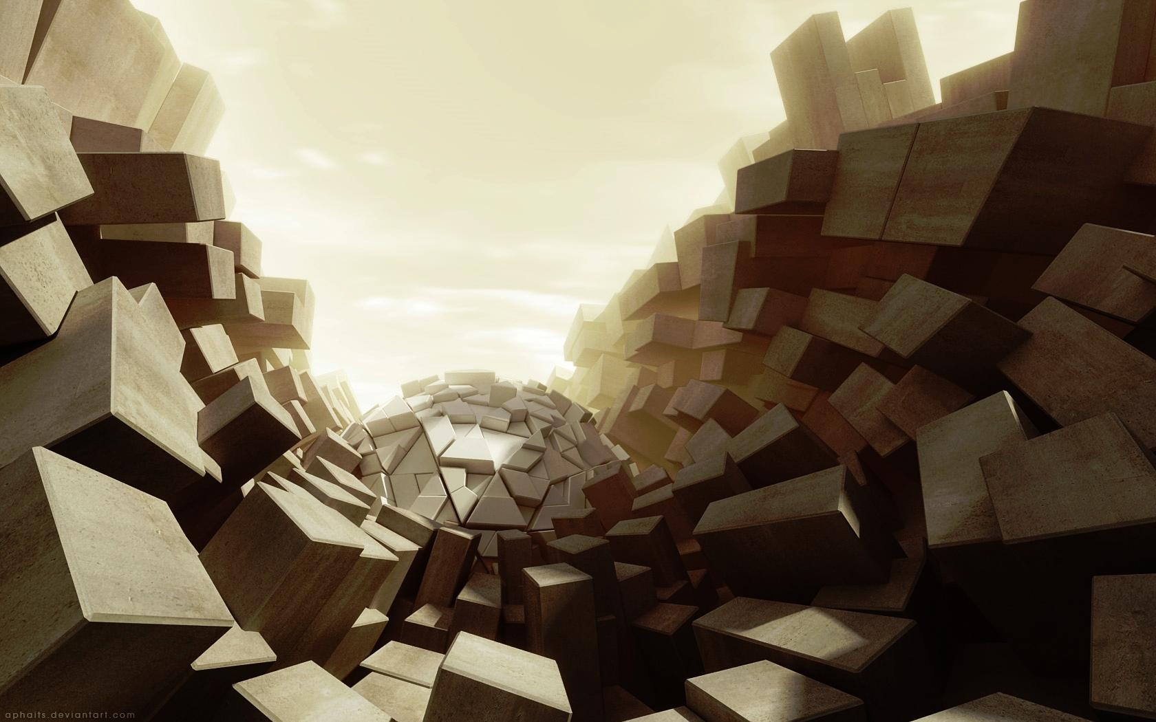 Abstract 3D blocks forming a tunnel HD Wallpaper