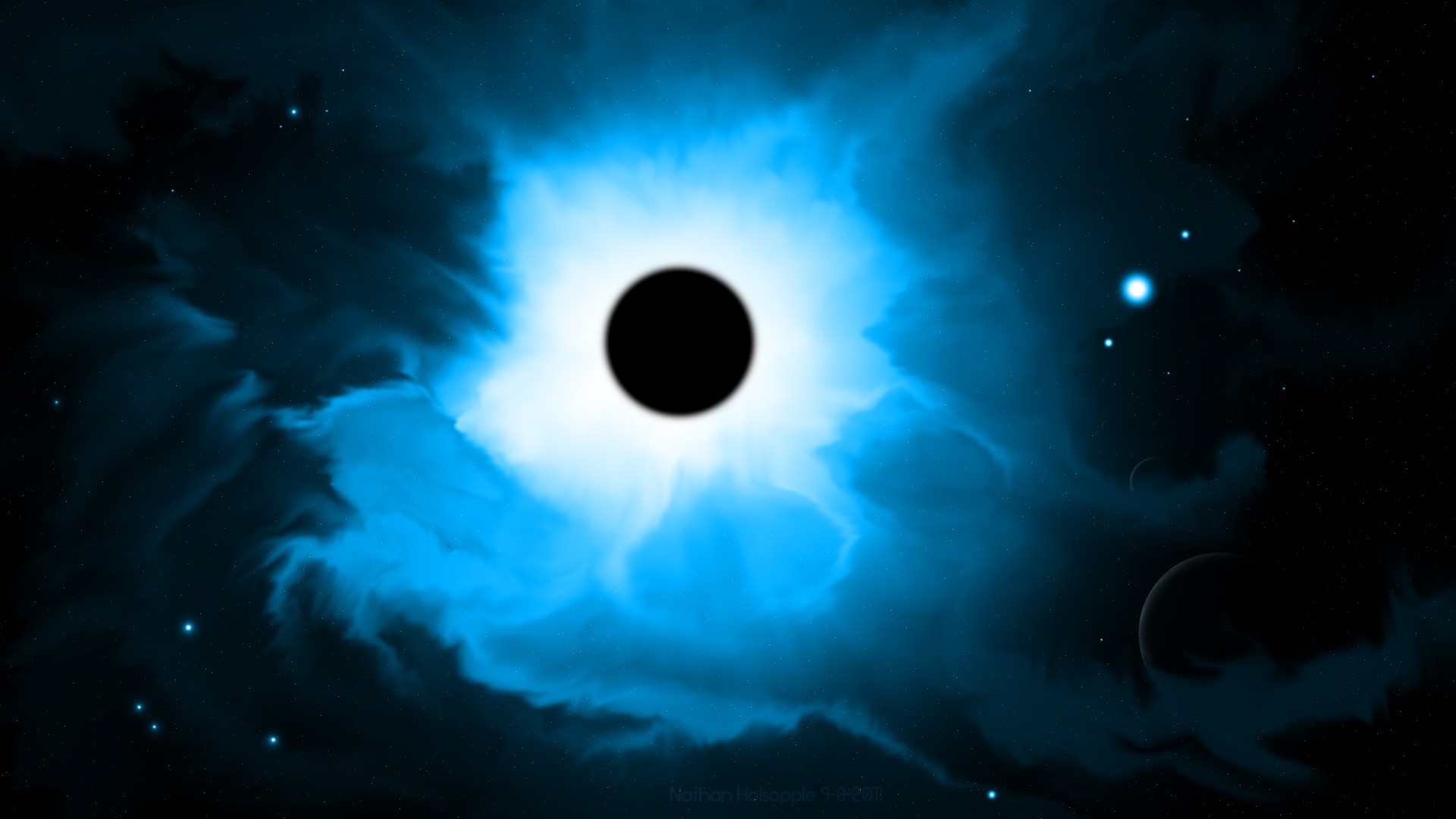 Space art of a black hole in a blue nebula HD Wallpaper