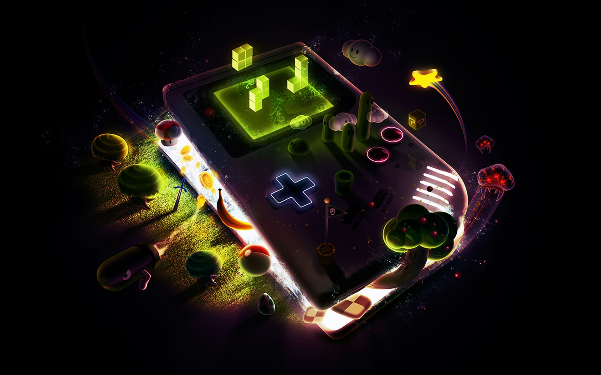 Nintendo Game Boy with Mario game elements HD Wallpaper