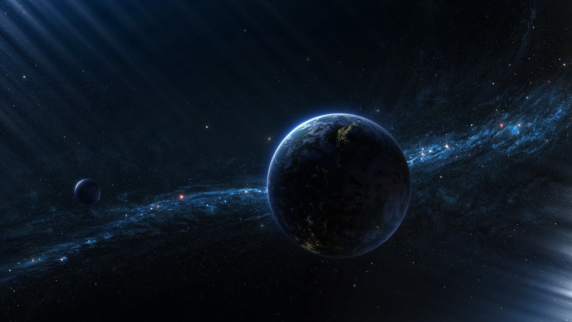 Digital art of planets in deep space with nebulae HD Wallpaper