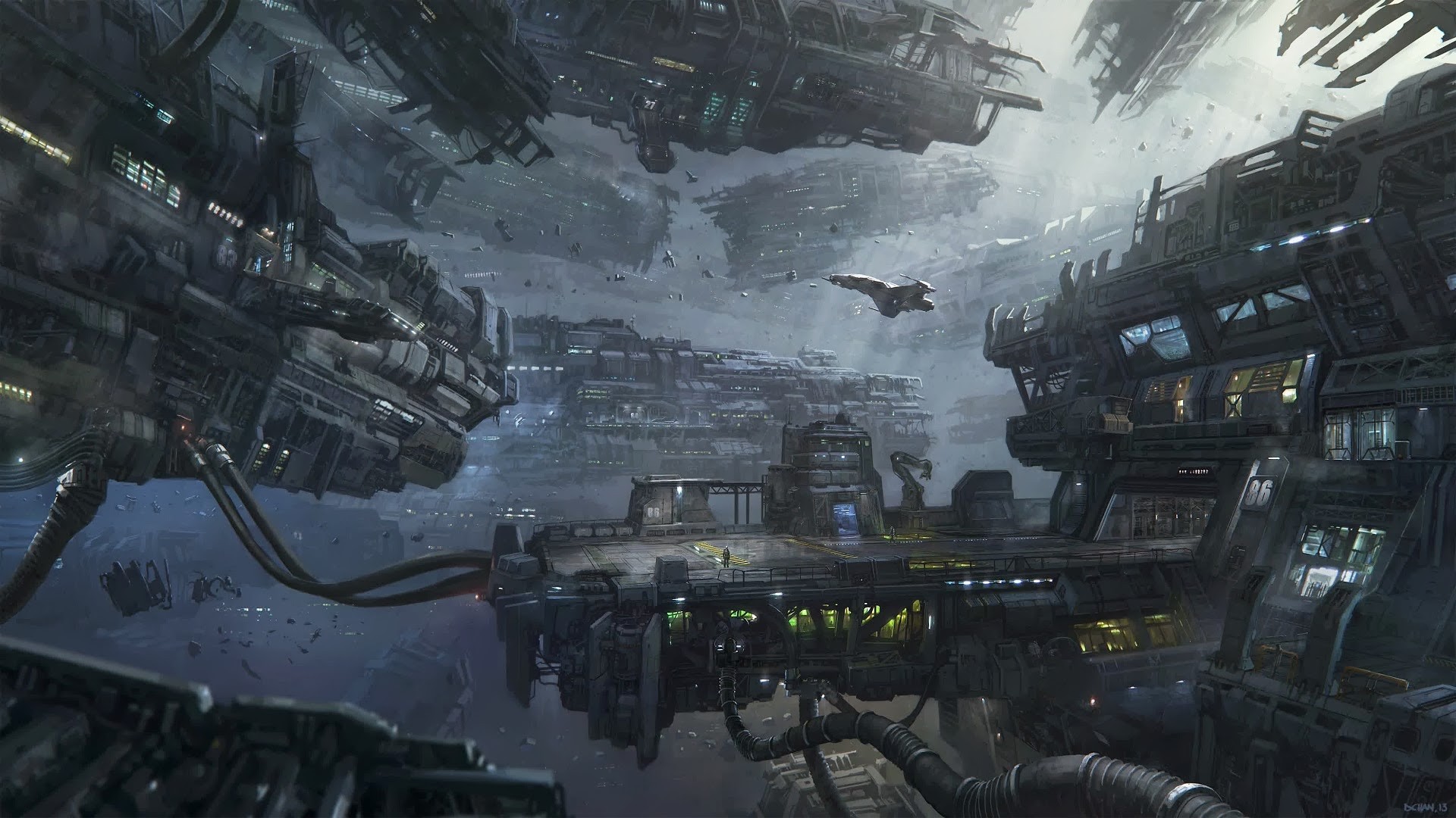 Star Citizen spaceships in a futuristic space station HD Wallpaper