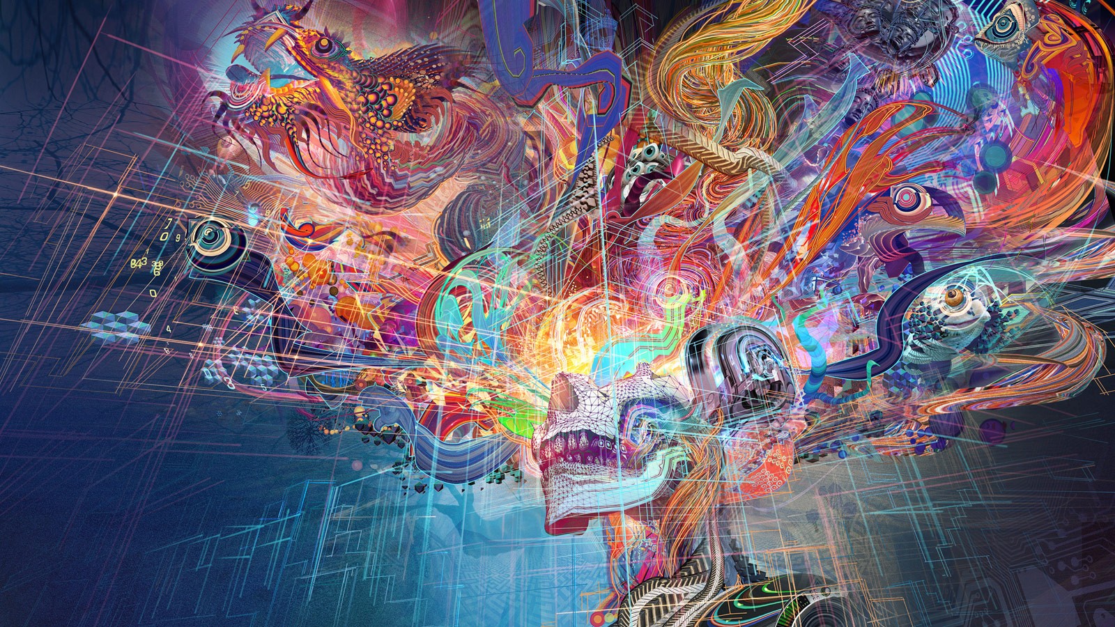 Abstract colorful skull with intricate patterns HD Wallpaper