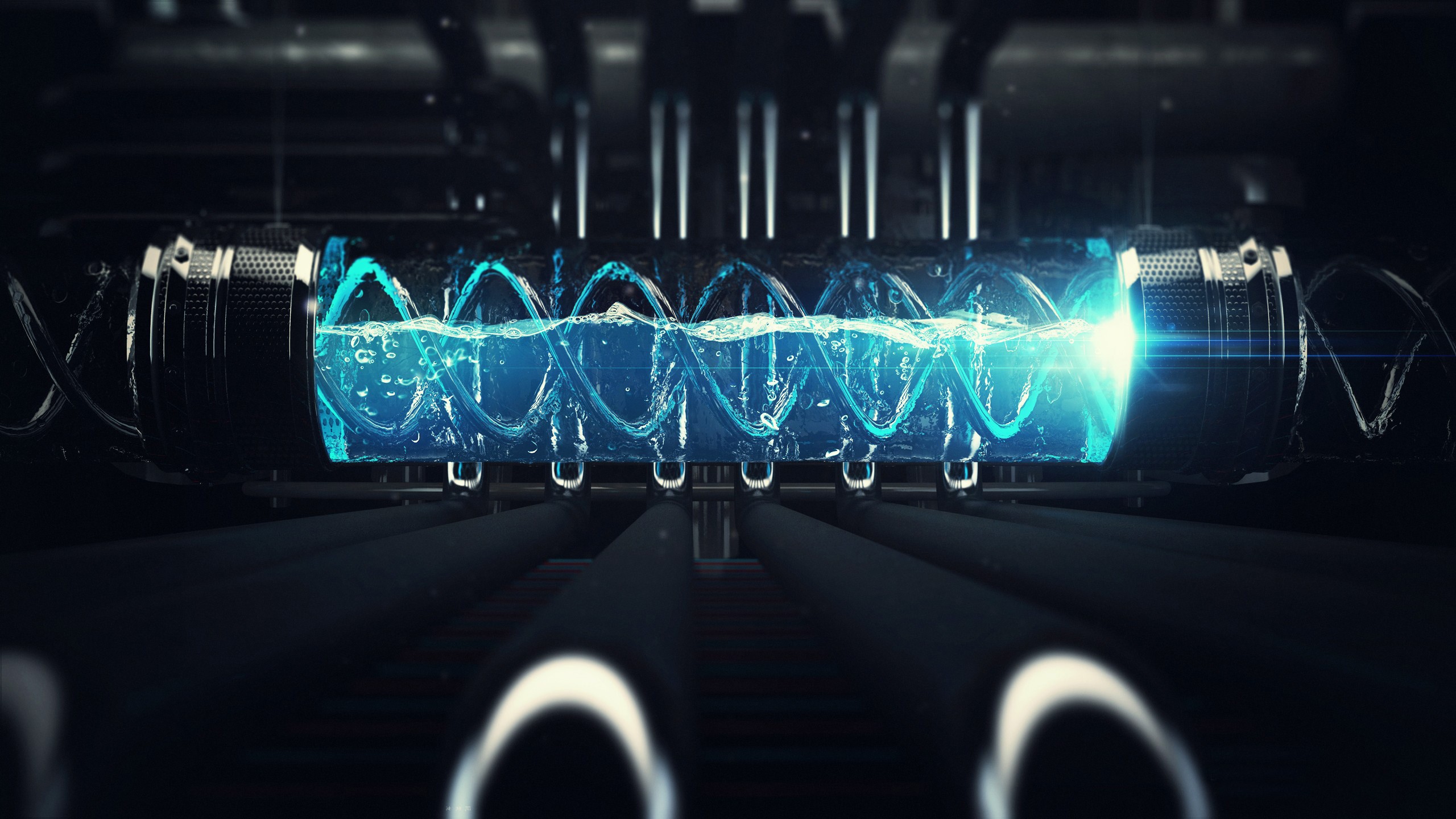 Futuristic technology with glowing blue liquid HD Wallpaper