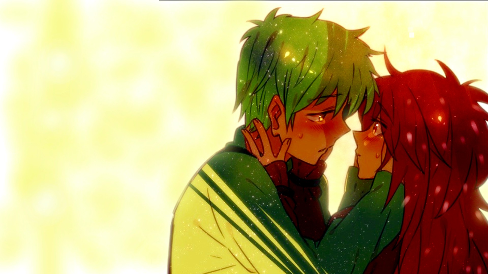Anime couple embracing with sparkling effects HD Wallpaper