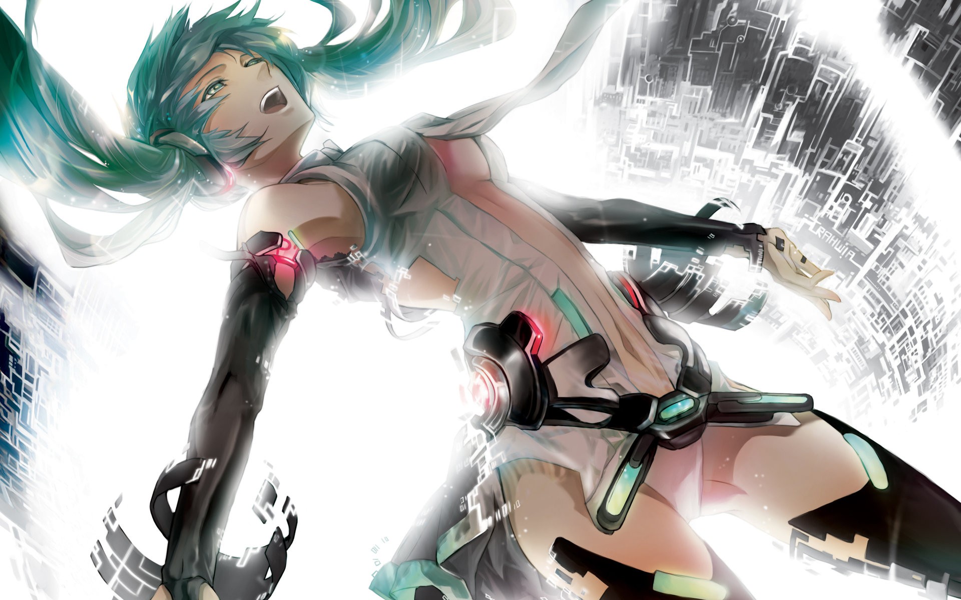 Hatsune Miku in a futuristic digital world HD Wallpaper