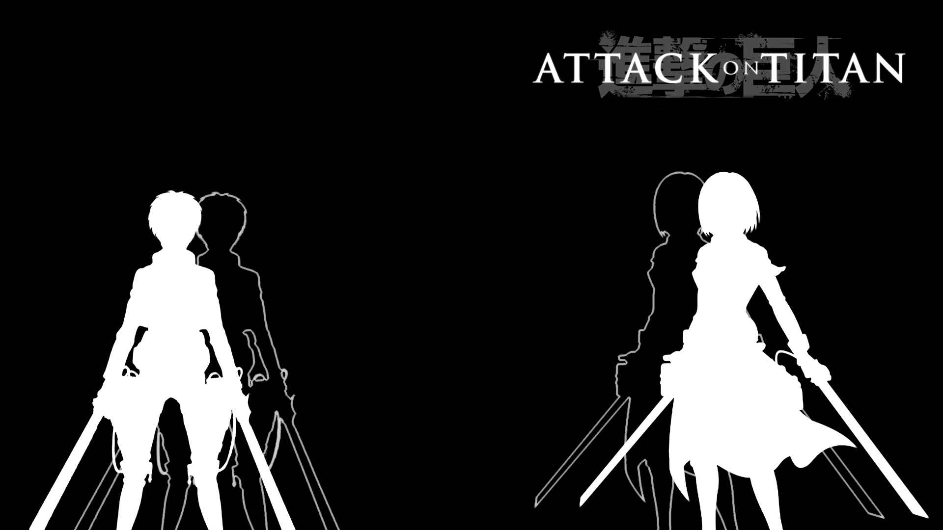 Attack on Titan Silhouettes of Eren and Mikasa HD Wallpaper
