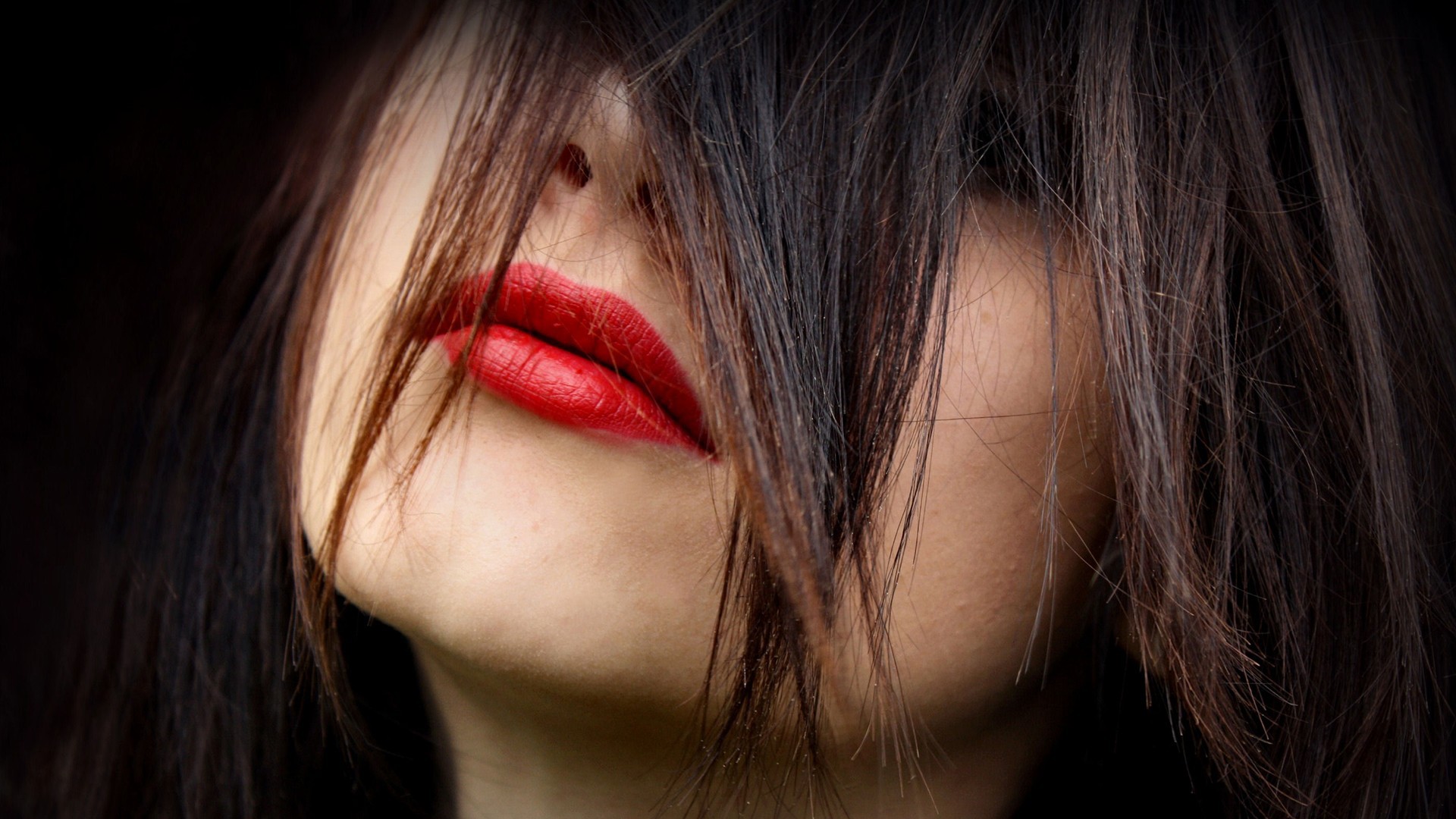 Woman with dark hair and red lipstick HD Wallpaper
