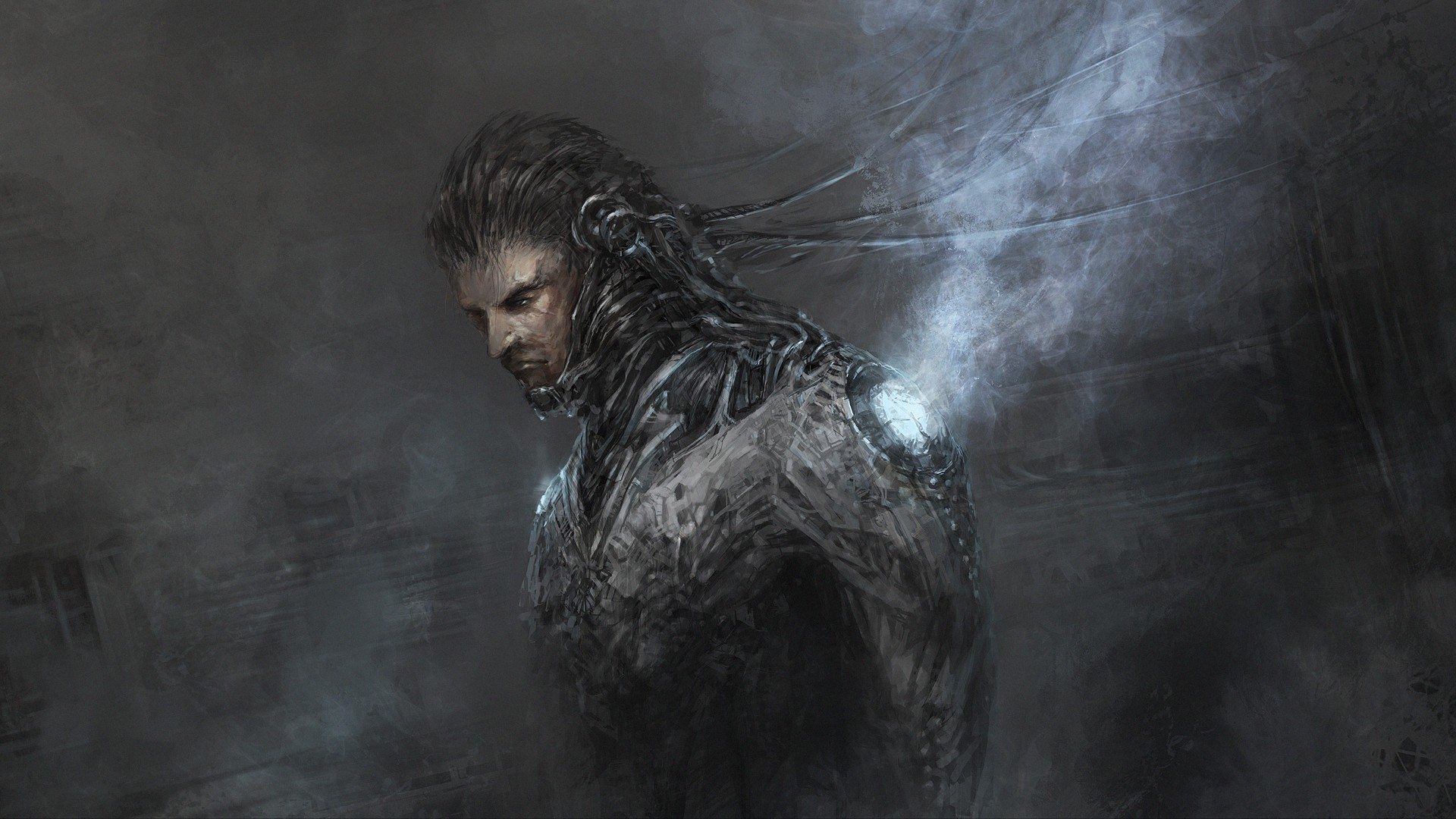Futuristic cyborg man with metallic implants HD Wallpaper