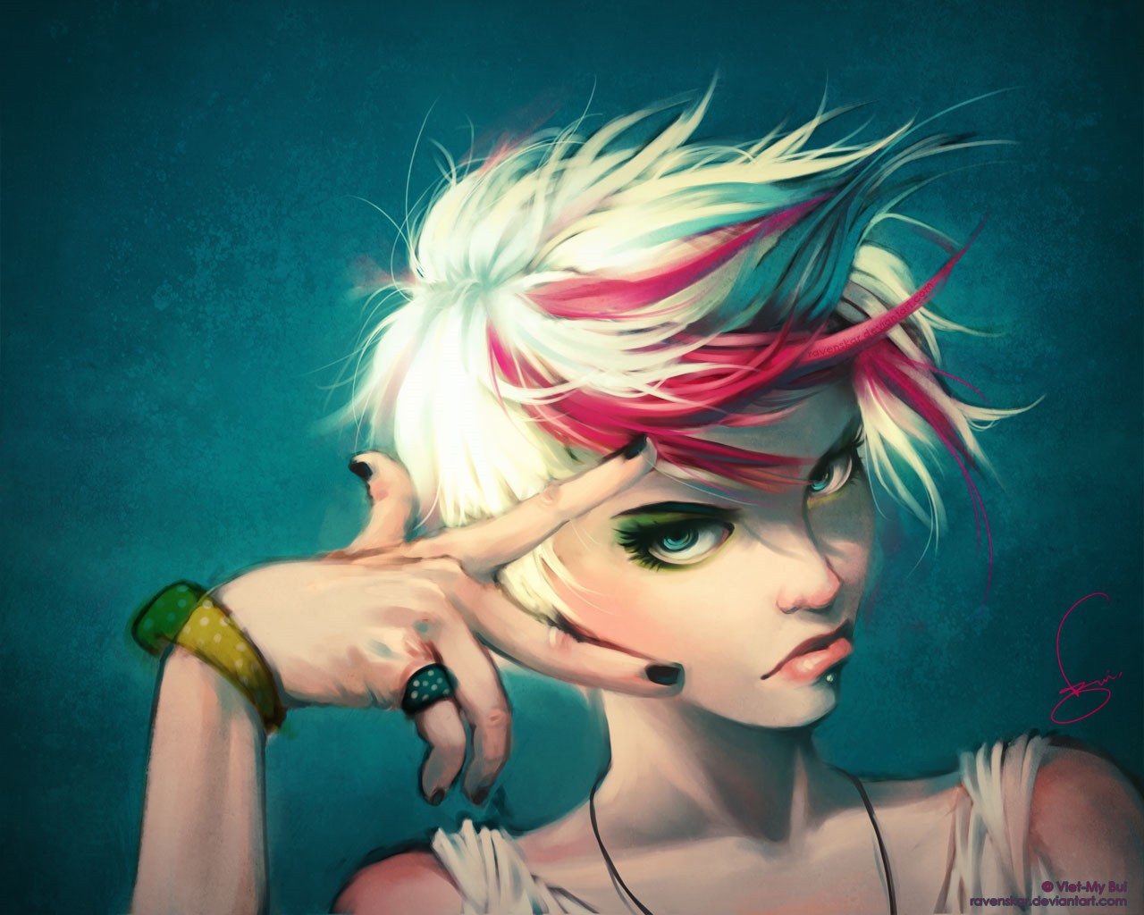 Artwork of a young woman with punk hairstyle HD Wallpaper