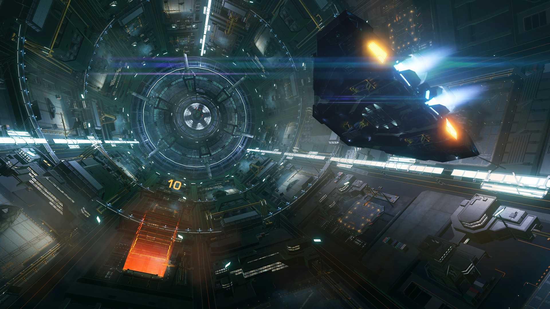 Elite: Dangerous space station interior with ship HD Wallpaper