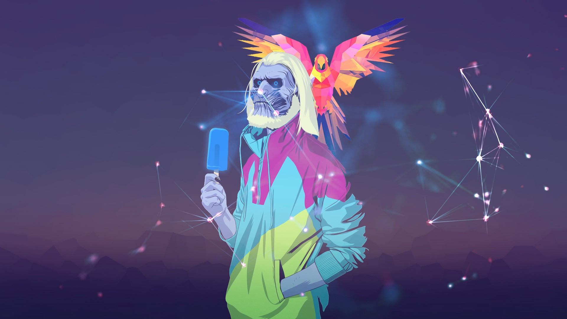 Game of Thrones White Walker with Colorful Parrot and Popsicle HD Wallpaper