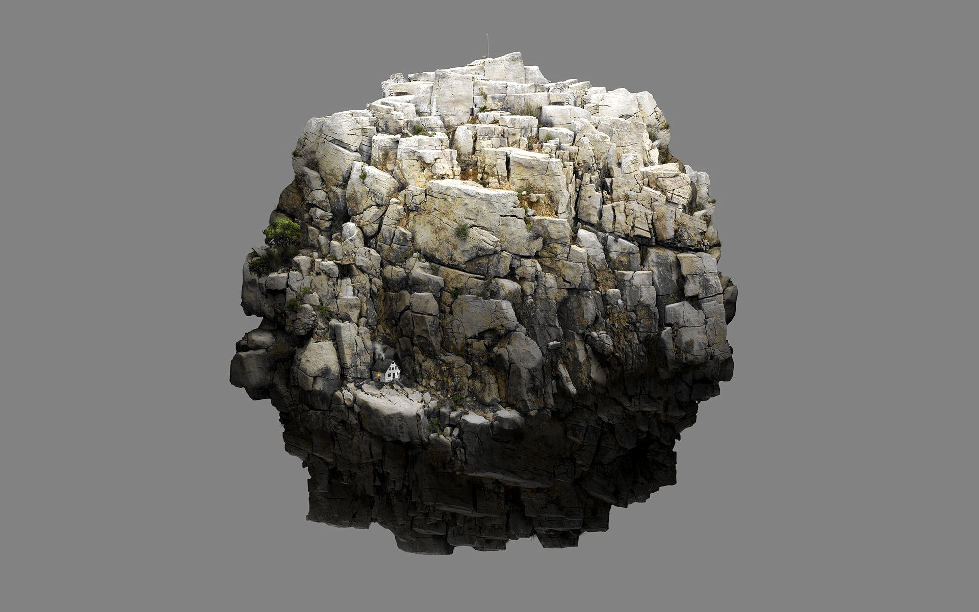 A rocky island with a small white house HD Wallpaper