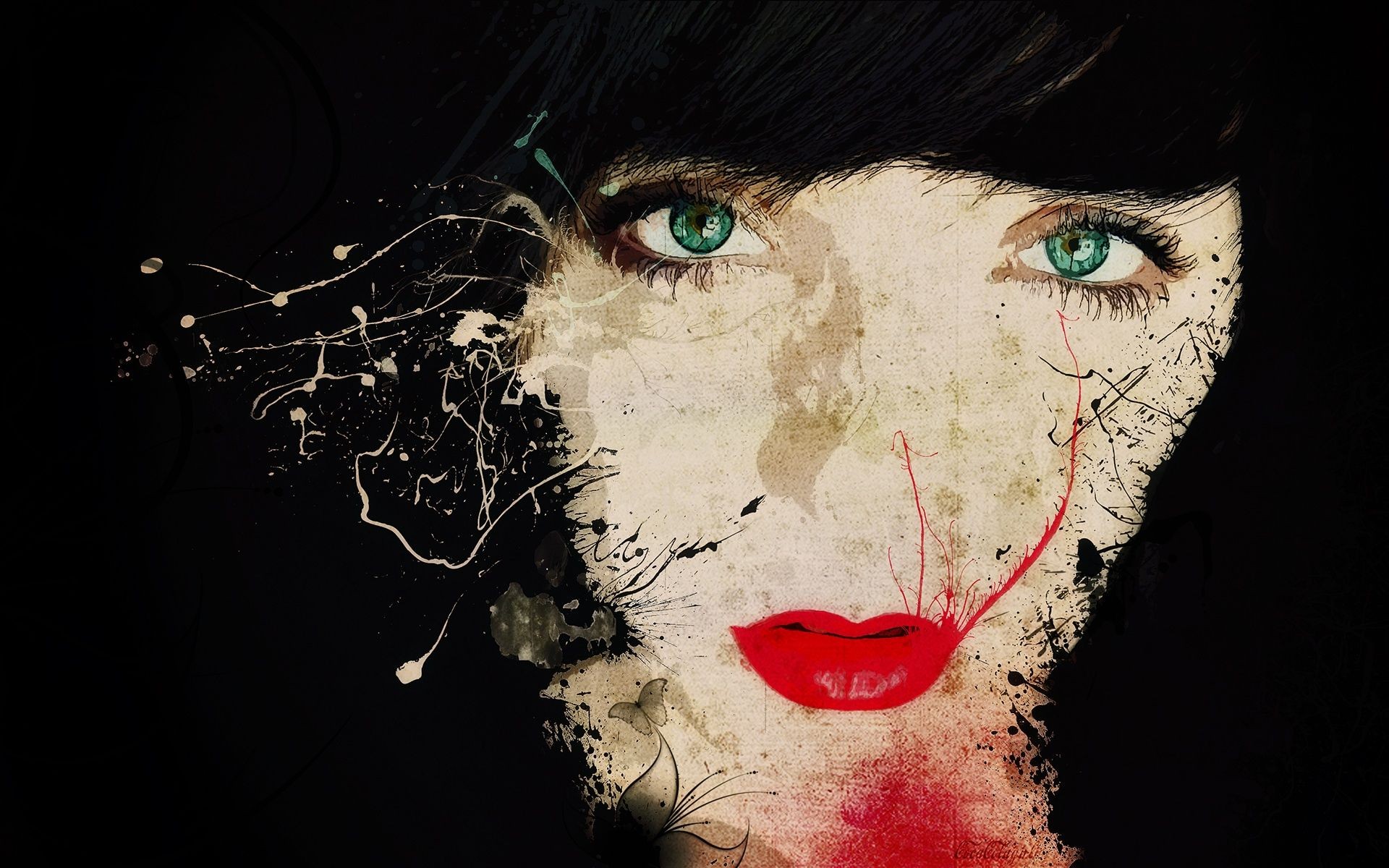 Abstract portrait of a woman with paint splatters HD Wallpaper