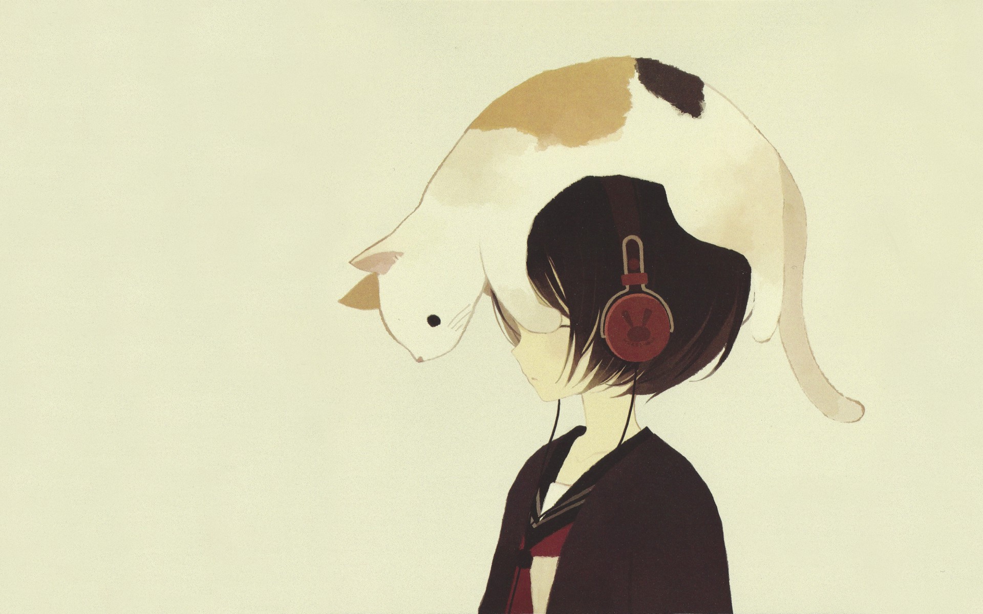 Girl with headphones and a cat HD Wallpaper