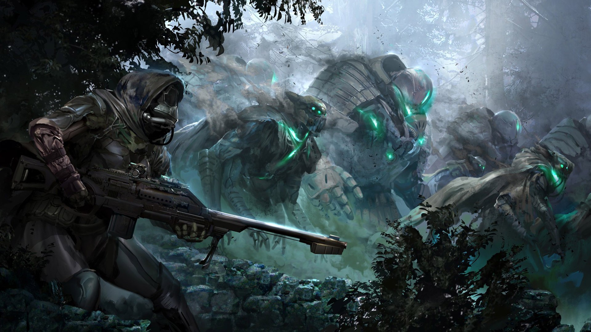 Destiny artwork: Soldier with sniper rifle faces alien creatures HD Wallpaper