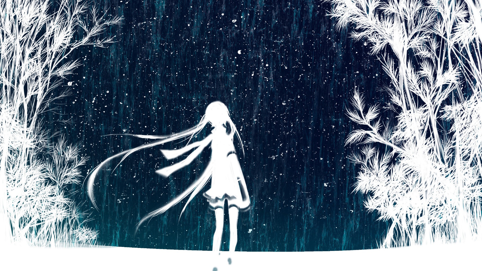 Hatsune Miku in a snowy forest HD Wallpaper
