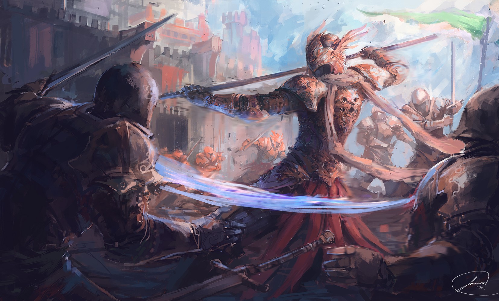 Artwork of a battle by Jason Nuygen HD Wallpaper
