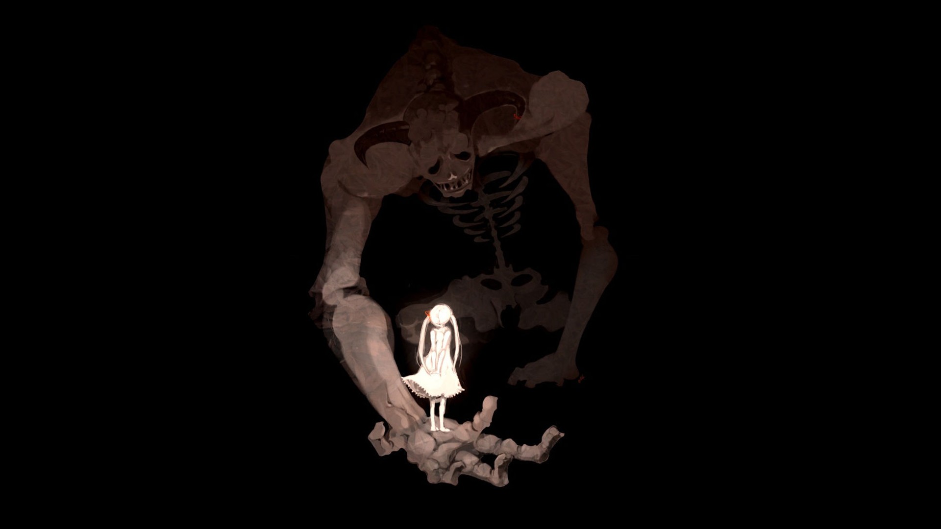 Artwork of a demon and a girl HD Wallpaper