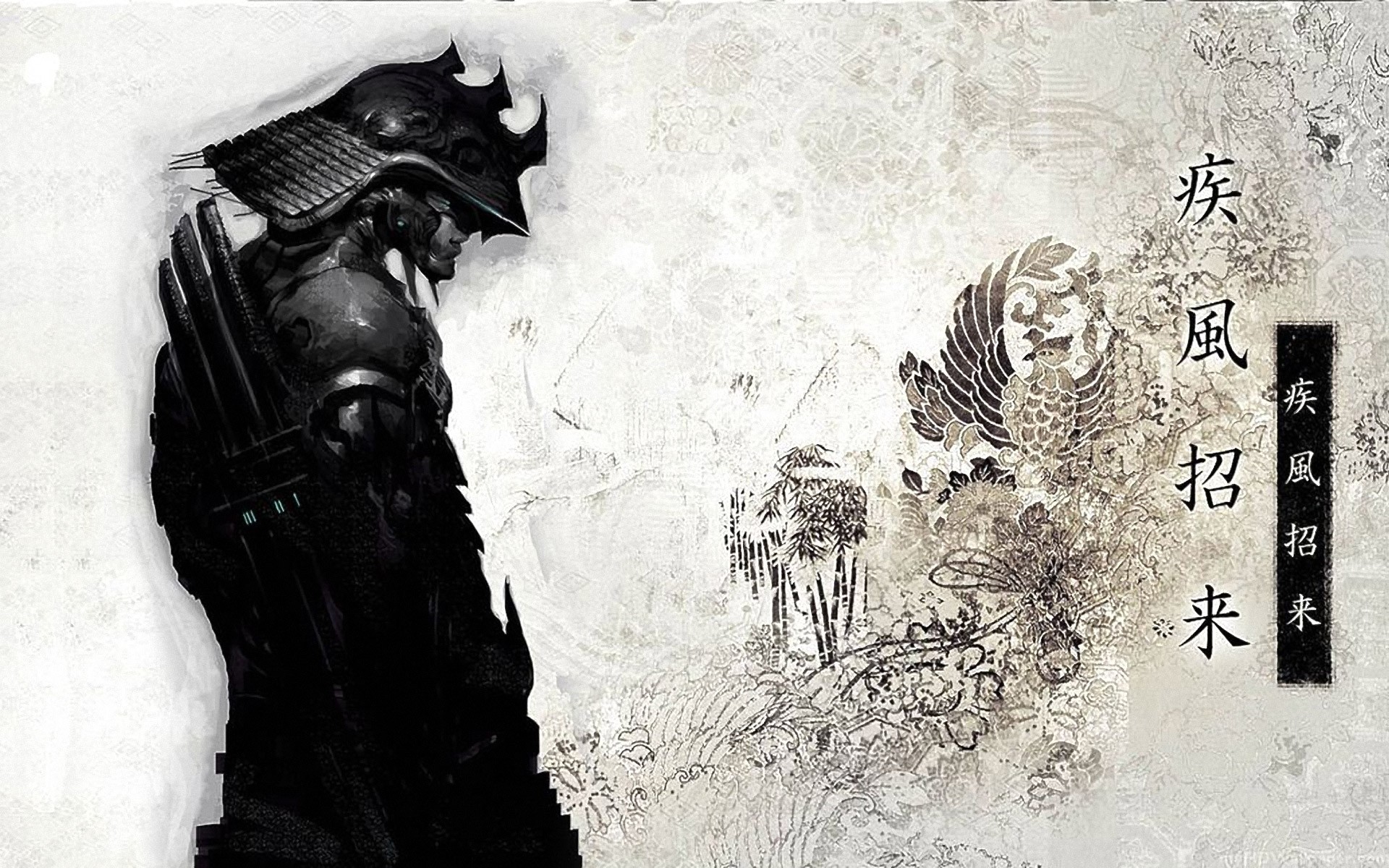 Samurai warrior with Japanese calligraphy HD Wallpaper