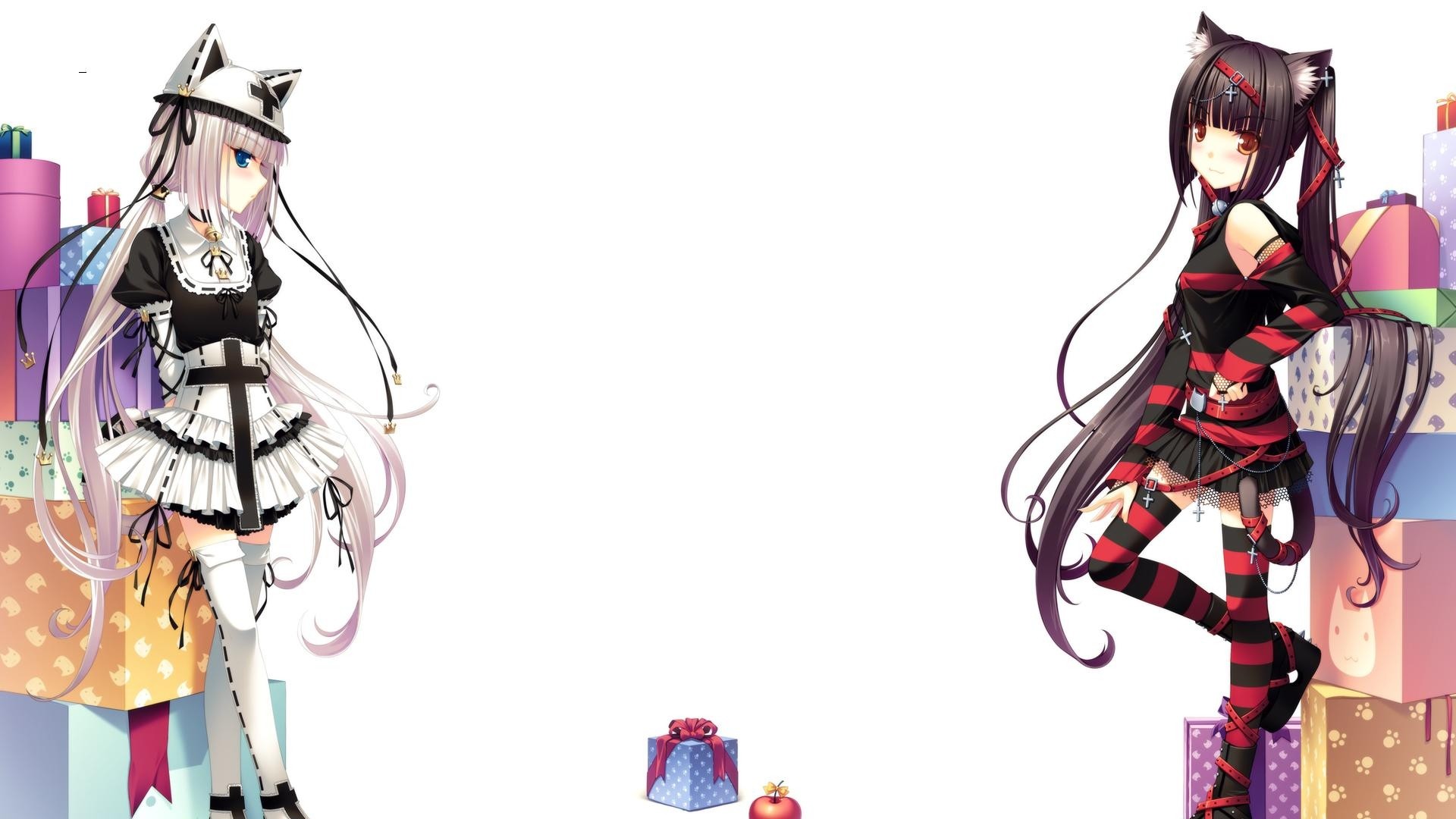 Vanilla and Chocolat from Neko Para with gifts HD Wallpaper