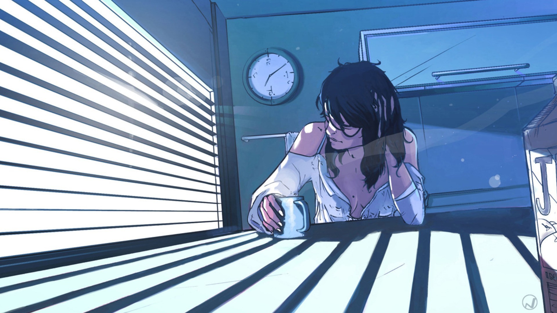 Woman with coffee by the window HD Wallpaper